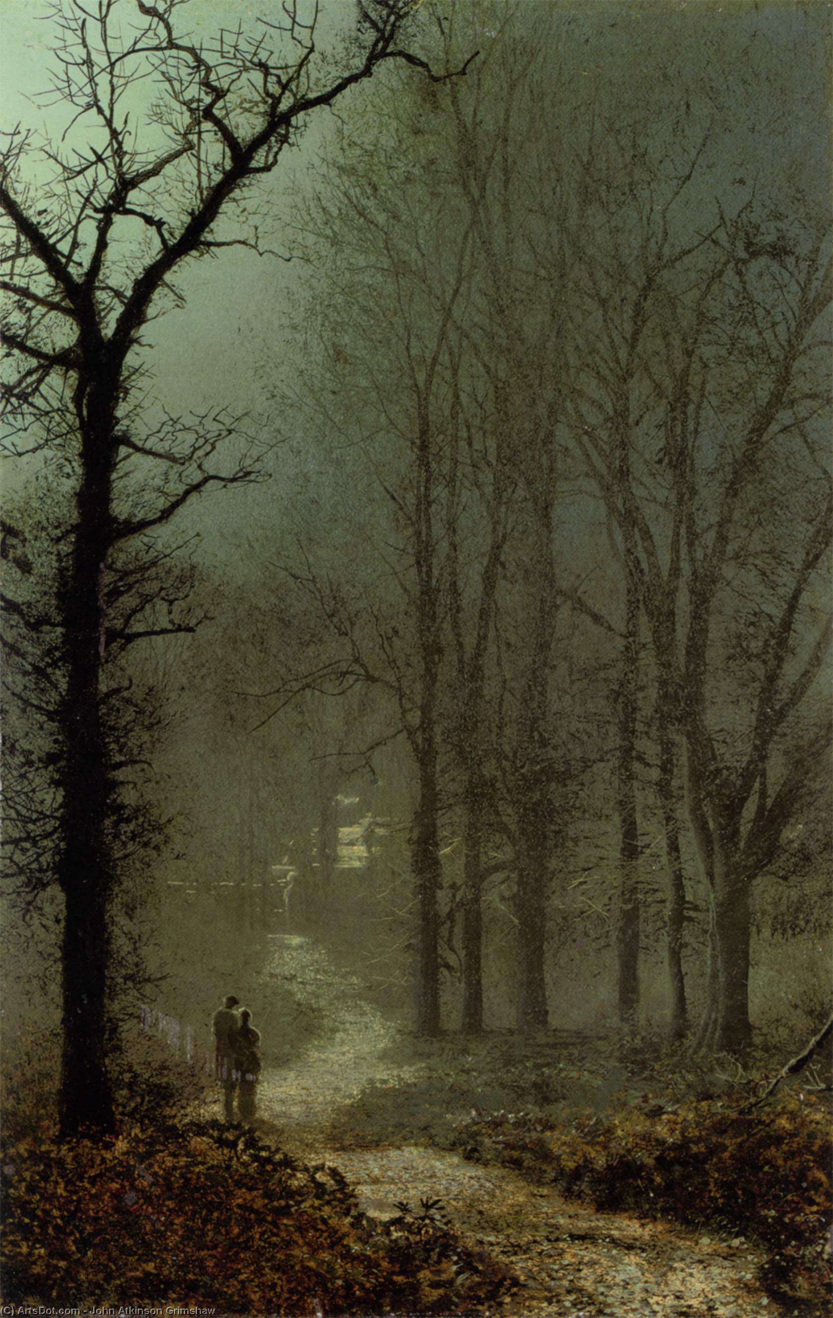 Wikioo.org - The Encyclopedia of Fine Arts - Painting, Artwork by John Atkinson Grimshaw - Lovers in a wood