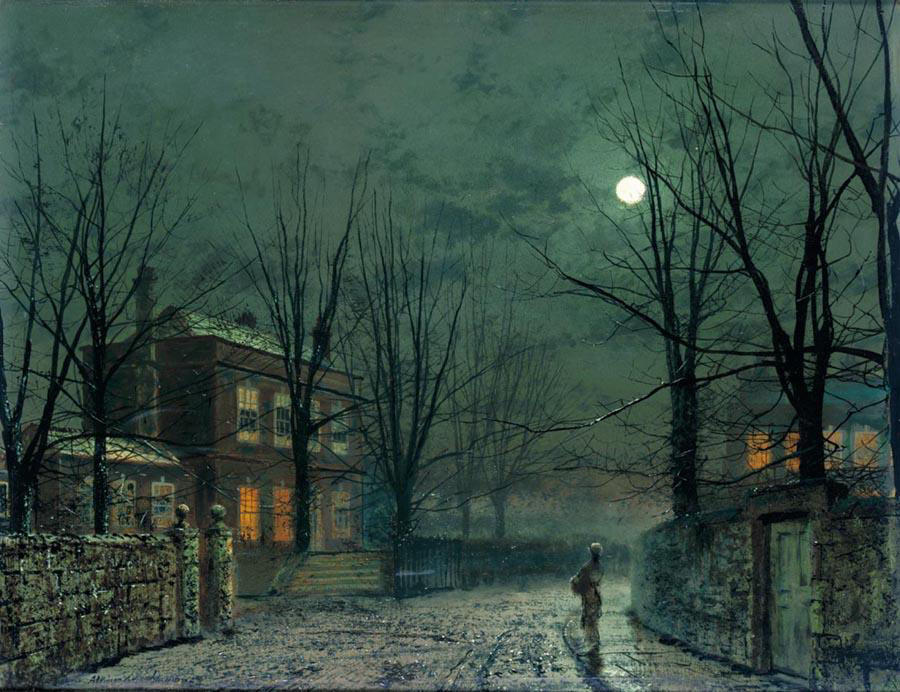 Wikioo.org - The Encyclopedia of Fine Arts - Painting, Artwork by John Atkinson Grimshaw - The Old Hall Under Moonlight