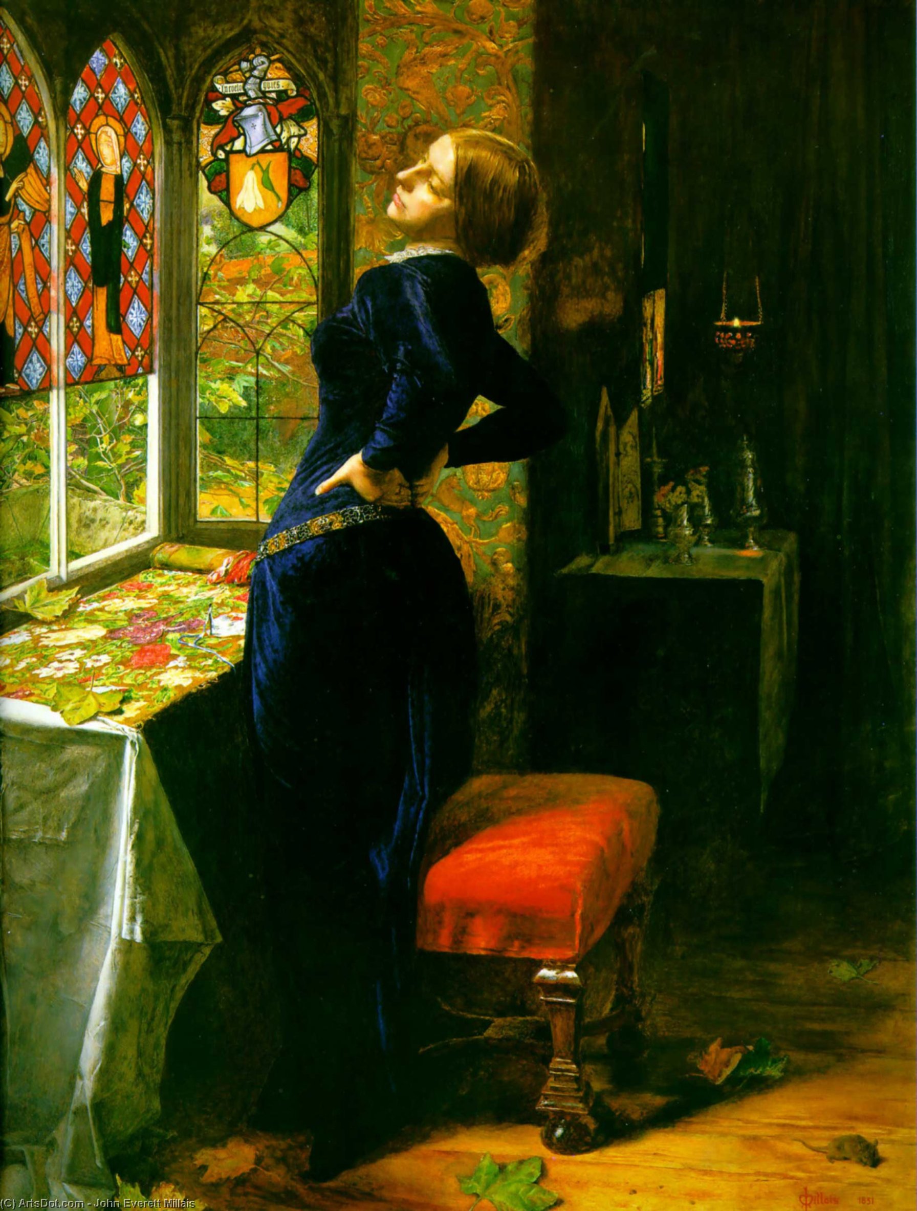 WikiOO.org - Encyclopedia of Fine Arts - Malba, Artwork John Everett Millais - Mariana in the Moated Grange