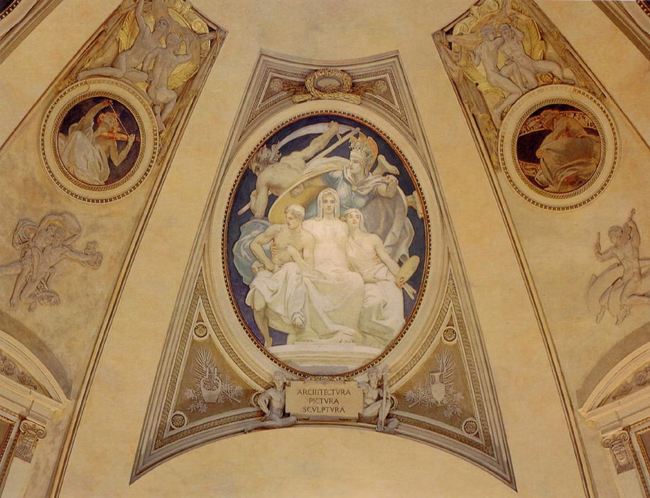 Wikioo.org - The Encyclopedia of Fine Arts - Painting, Artwork by John Singer Sargent - Architecture, Painting and Sculpture Protected by Athena from the Ravages of Time