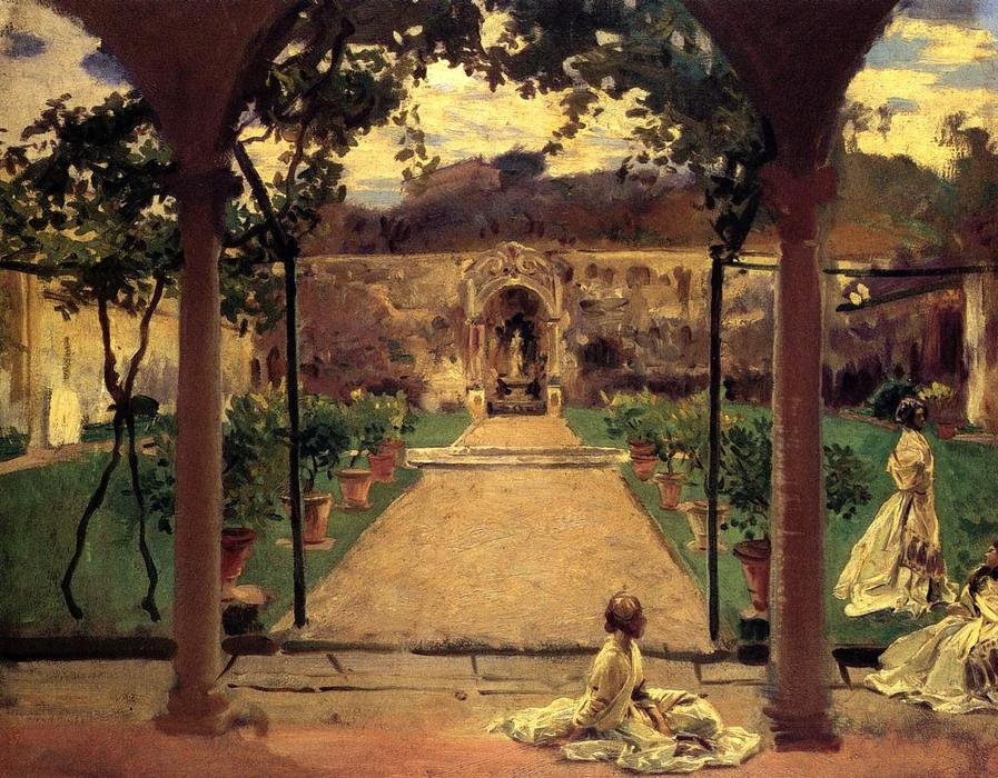 Wikioo.org - The Encyclopedia of Fine Arts - Painting, Artwork by John Singer Sargent - At Torre Galli. Ladies in a Garden