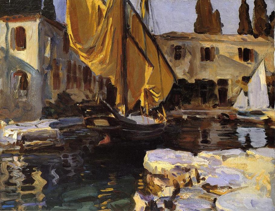 Wikioo.org - สารานุกรมวิจิตรศิลป์ - จิตรกรรม John Singer Sargent - Boat with The Golden Sail, San Vigilio