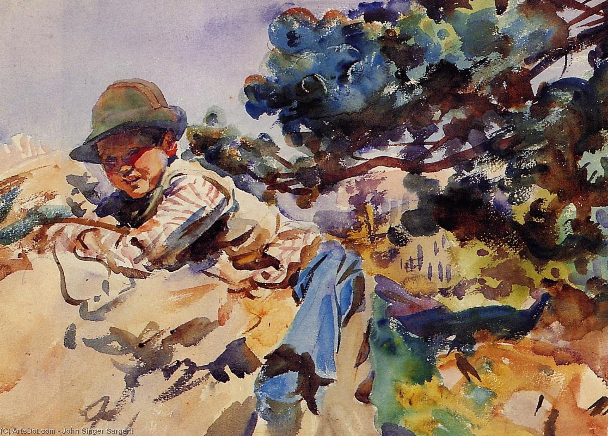 Wikioo.org - The Encyclopedia of Fine Arts - Painting, Artwork by John Singer Sargent - Boy on a Rock