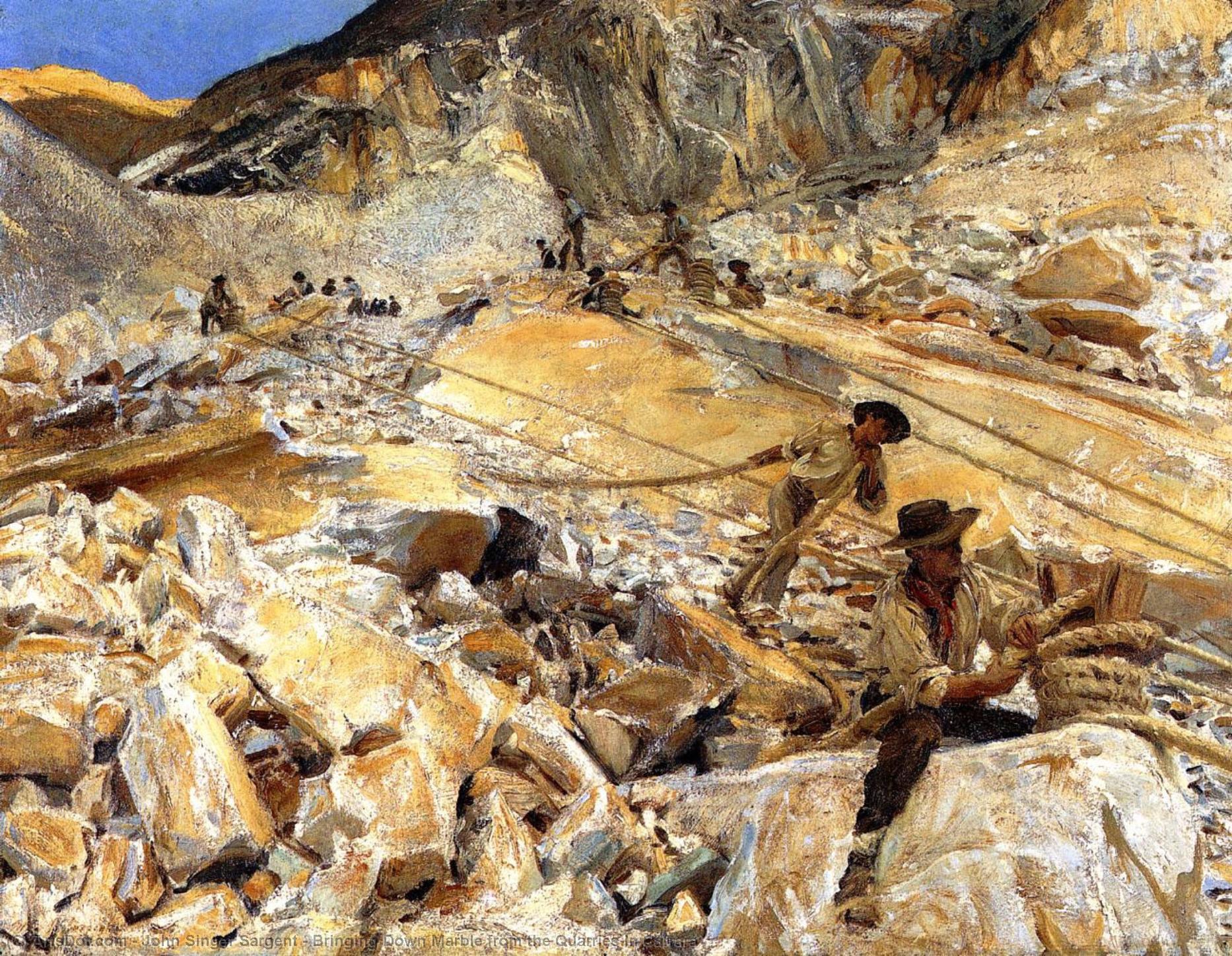 WikiOO.org - Encyclopedia of Fine Arts - Maleri, Artwork John Singer Sargent - Bringing Down Marble from the Quarries in Carrara