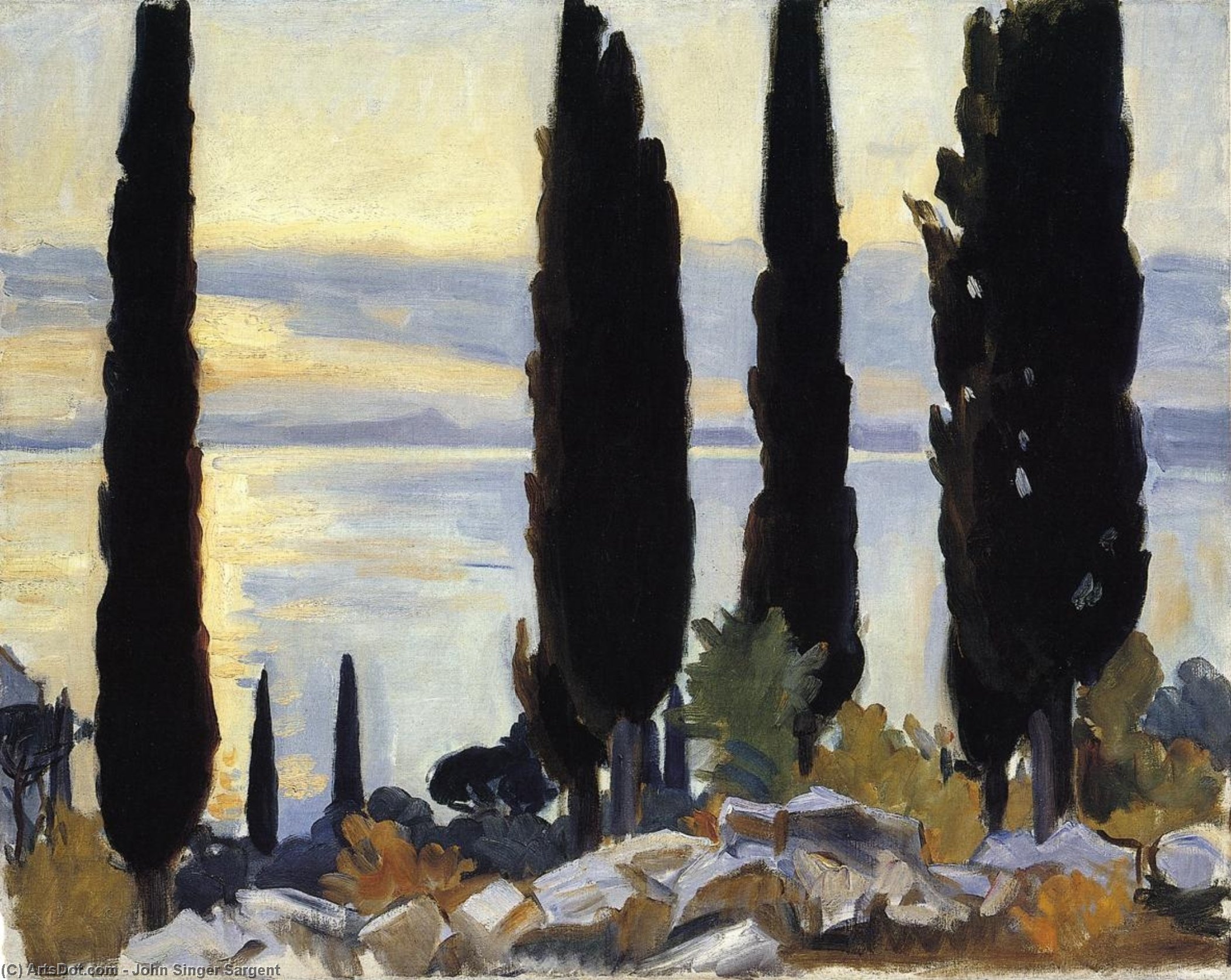 Wikioo.org - The Encyclopedia of Fine Arts - Painting, Artwork by John Singer Sargent - Cypress Trees at San Vigilio