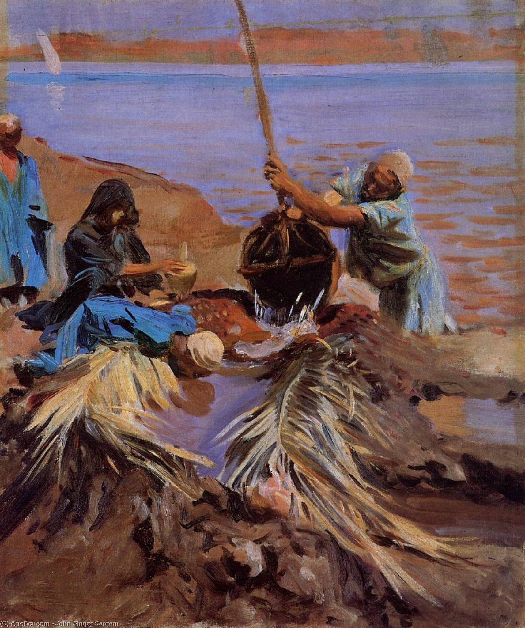 Wikoo.org - موسوعة الفنون الجميلة - اللوحة، العمل الفني John Singer Sargent - Egyptians Raising Water from the Nile