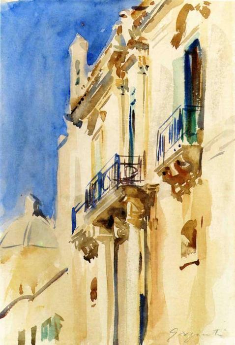 Wikioo.org - The Encyclopedia of Fine Arts - Painting, Artwork by John Singer Sargent - Façade of a Palazzo, Girgente, Sicily