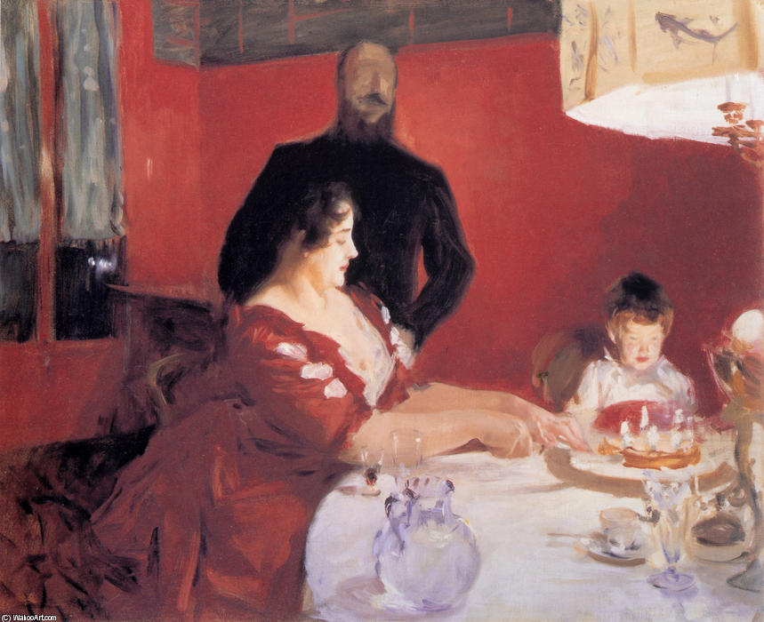 Wikioo.org - The Encyclopedia of Fine Arts - Painting, Artwork by John Singer Sargent - Fête Familiale. The Birthday Party