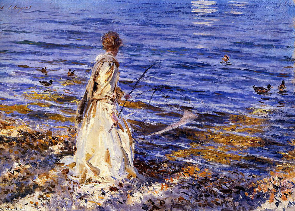 Wikioo.org - Bách khoa toàn thư về mỹ thuật - Vẽ tranh, Tác phẩm nghệ thuật John Singer Sargent - Girl Fishing
