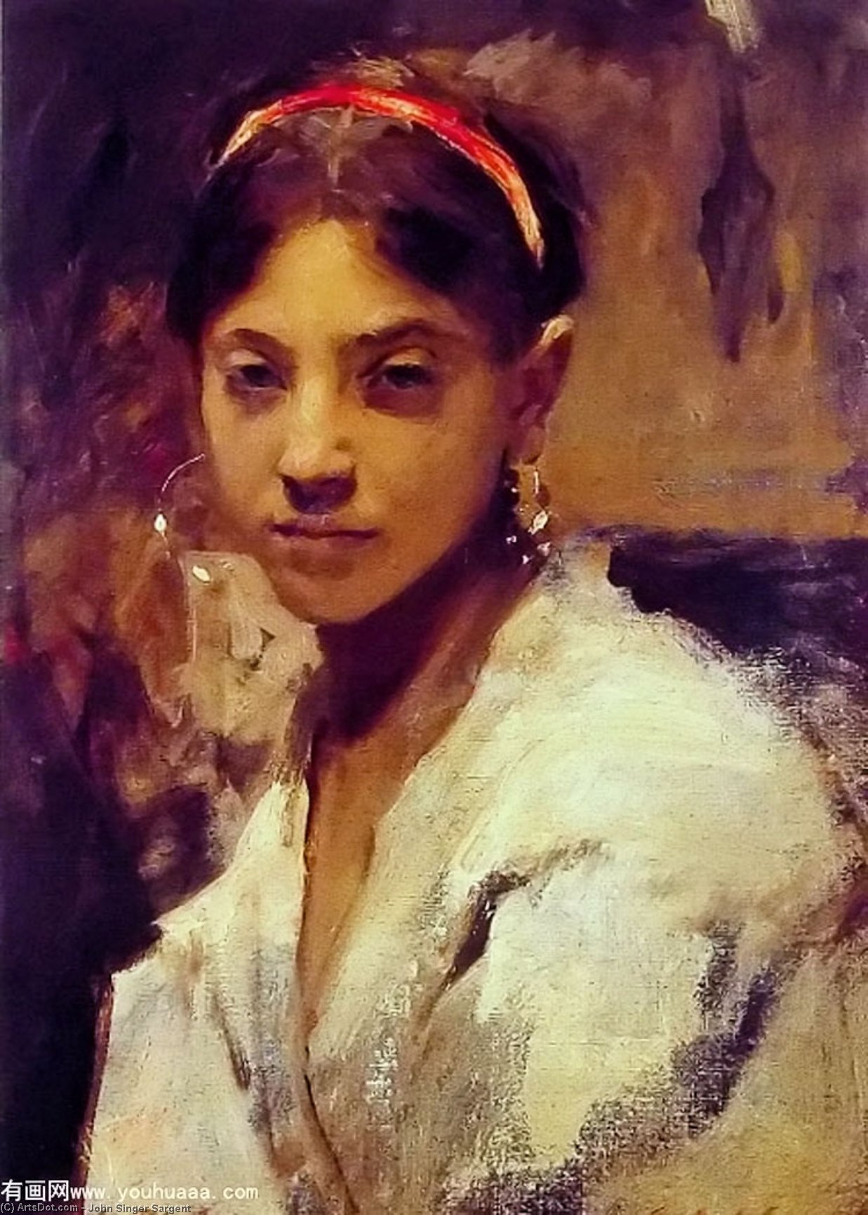 Wikioo.org - The Encyclopedia of Fine Arts - Painting, Artwork by John Singer Sargent - Head of a Capri Girl