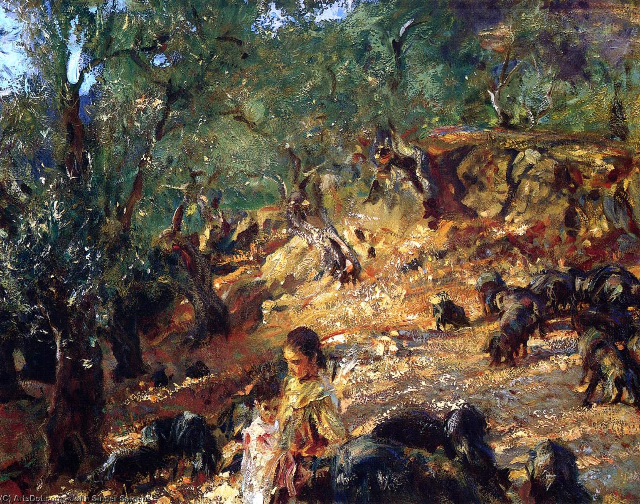 Wikioo.org - The Encyclopedia of Fine Arts - Painting, Artwork by John Singer Sargent - Ilex Wood at Majorca with Blue Pigs