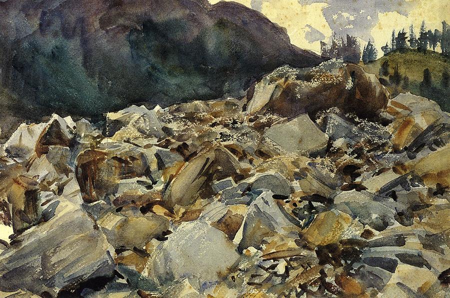 WikiOO.org - Encyclopedia of Fine Arts - Lukisan, Artwork John Singer Sargent - Purtud, Alpine Scene and Boulders