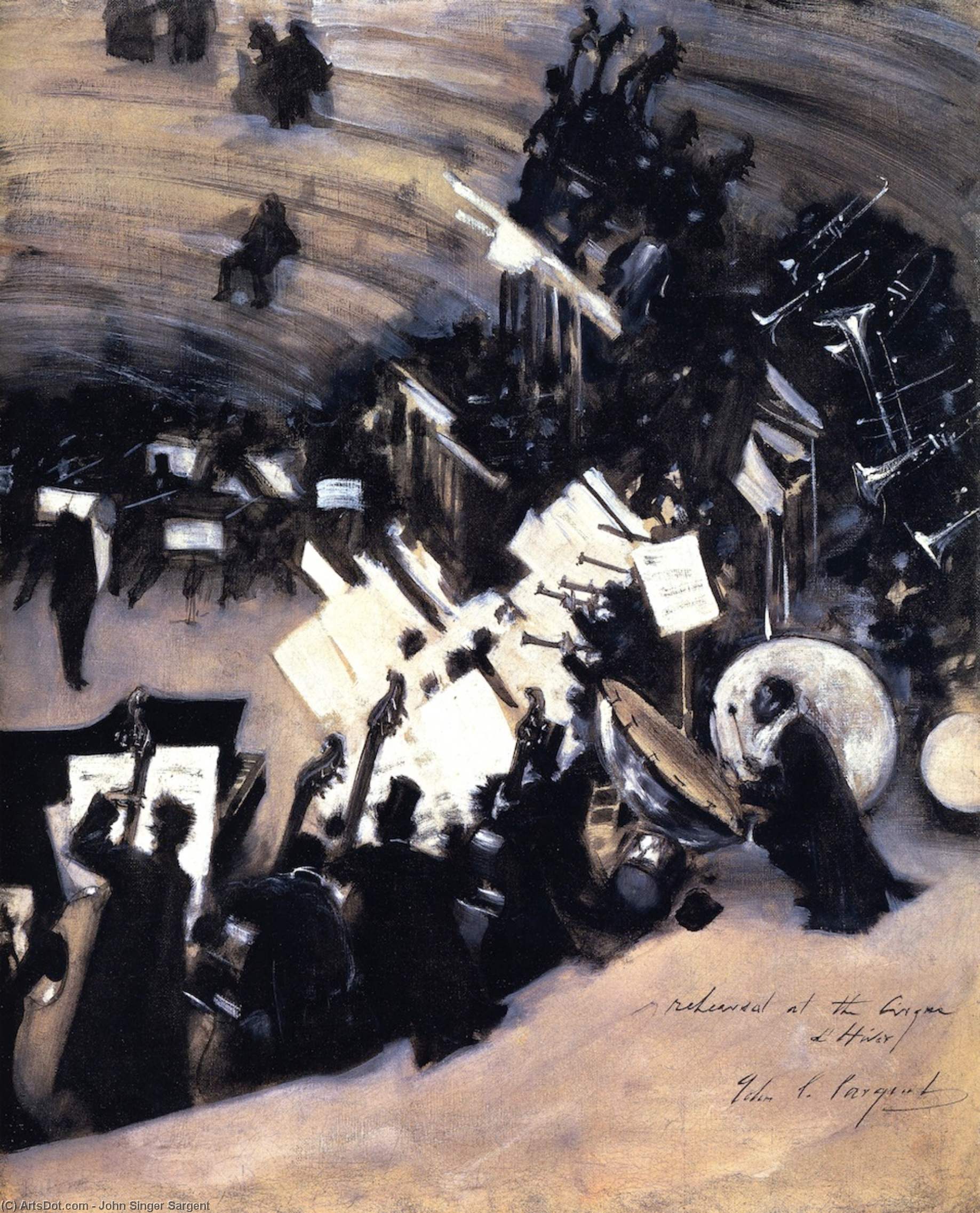 Wikioo.org - The Encyclopedia of Fine Arts - Painting, Artwork by John Singer Sargent - Rehearsal of the Pasdeloup Orchestra at the Cirque d'Hiver