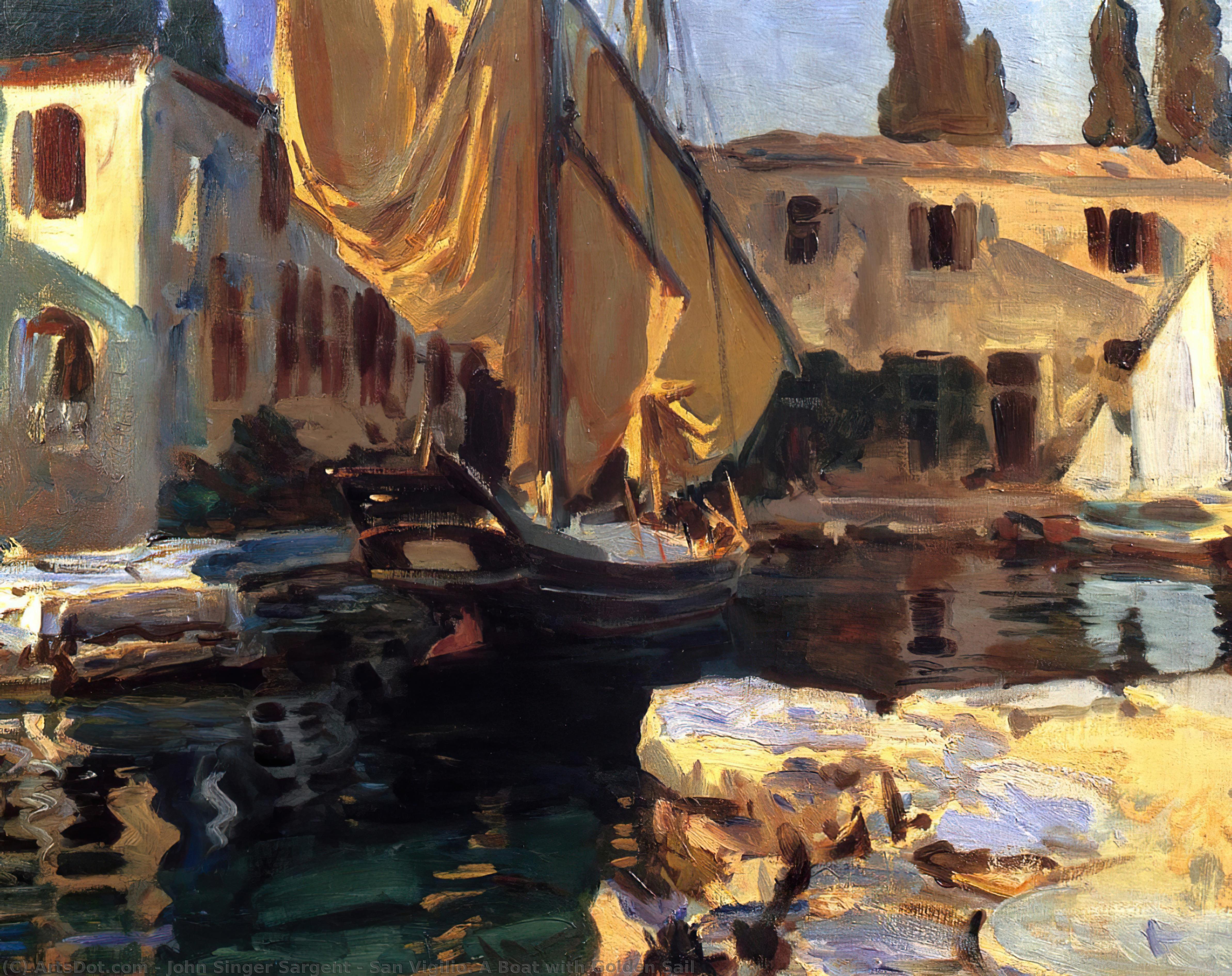 WikiOO.org - Encyclopedia of Fine Arts - Maalaus, taideteos John Singer Sargent - San Vigilio. A Boat with Golden Sail