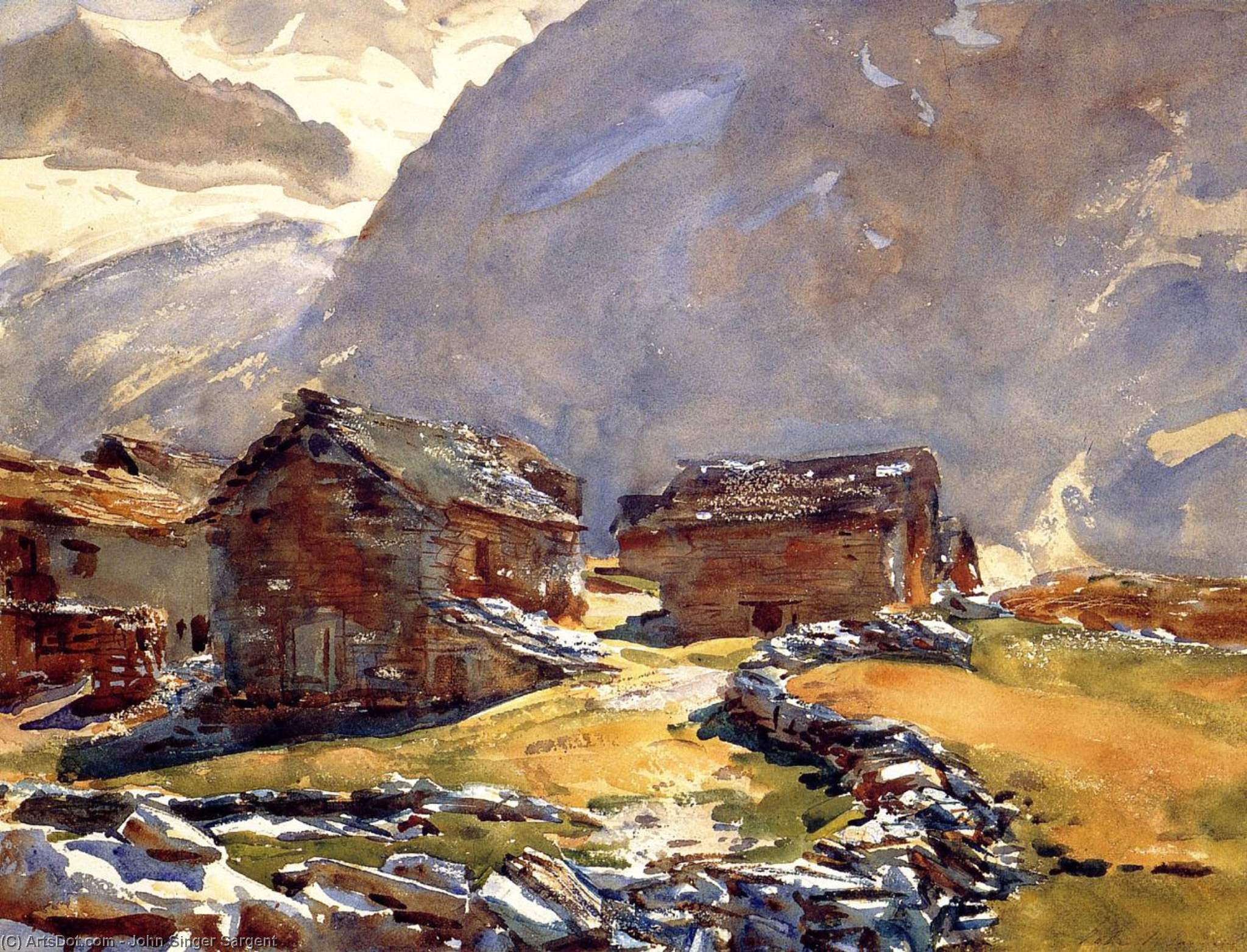 WikiOO.org - Encyclopedia of Fine Arts - Lukisan, Artwork John Singer Sargent - Simplon Pass Chalets