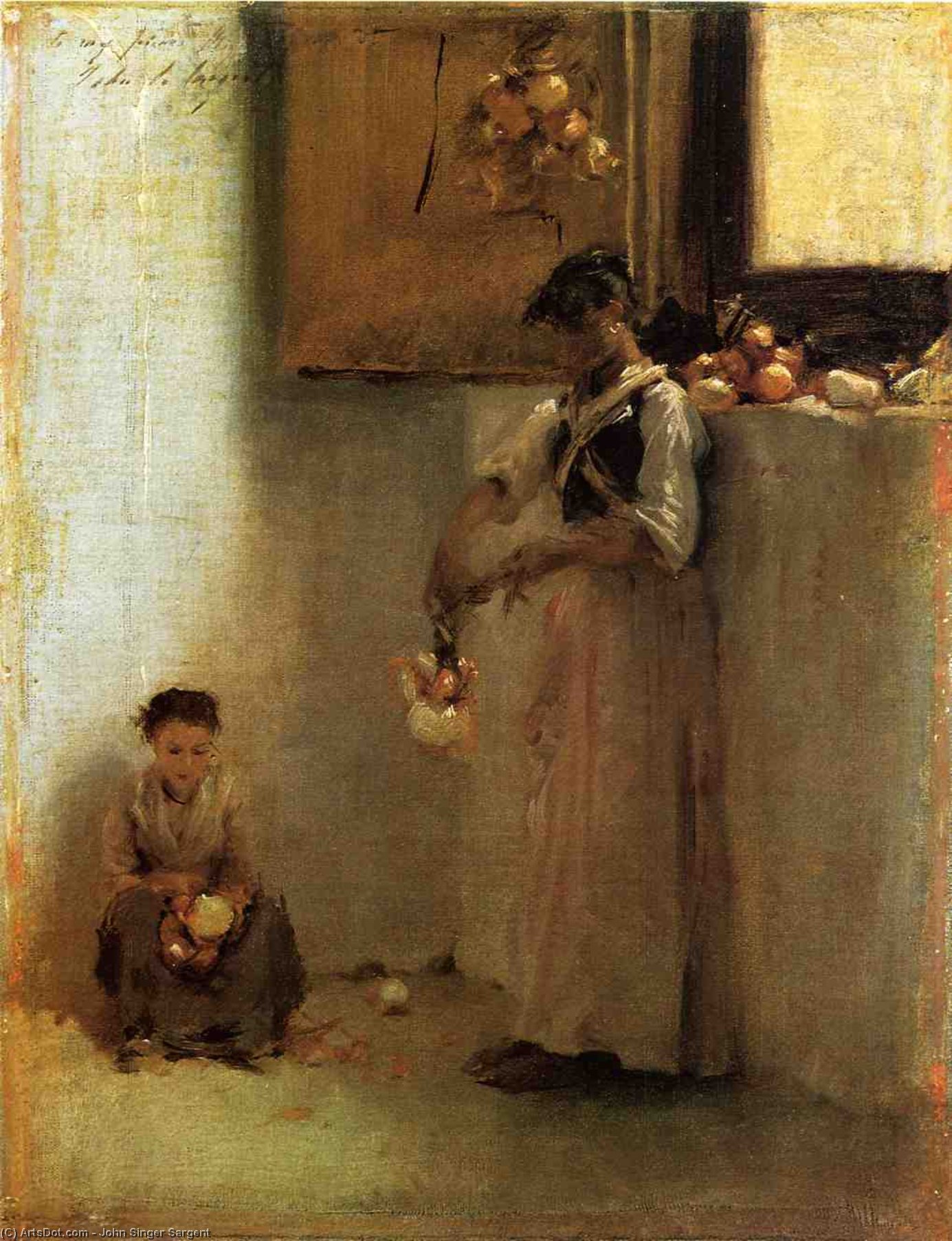 Wikioo.org - The Encyclopedia of Fine Arts - Painting, Artwork by John Singer Sargent - Stringing Onions