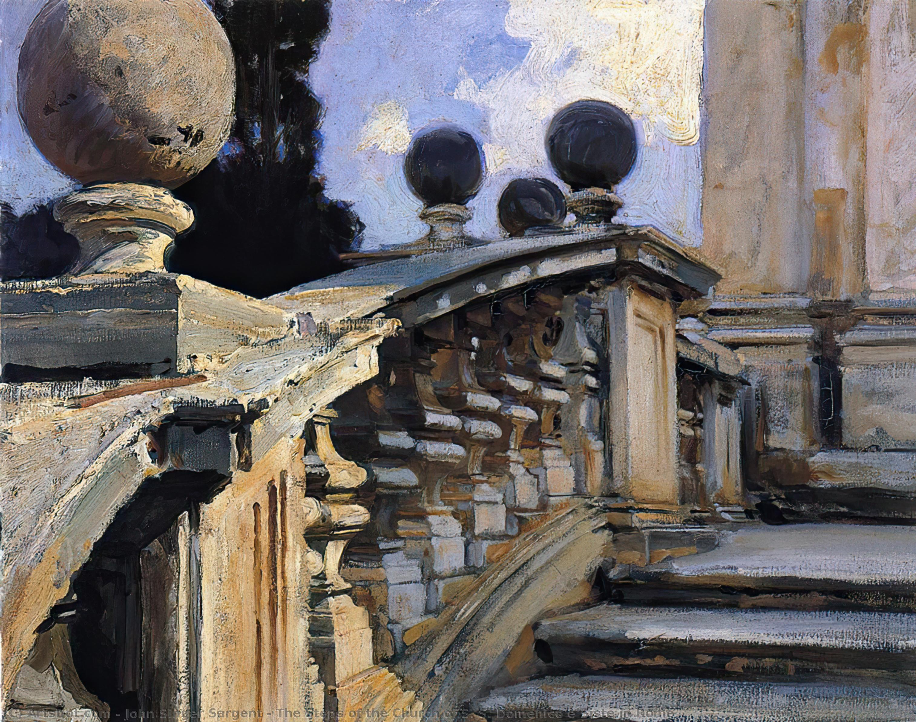 Wikioo.org - Bách khoa toàn thư về mỹ thuật - Vẽ tranh, Tác phẩm nghệ thuật John Singer Sargent - The Steps of the Church of S. S. Domenico e Siste in Rome