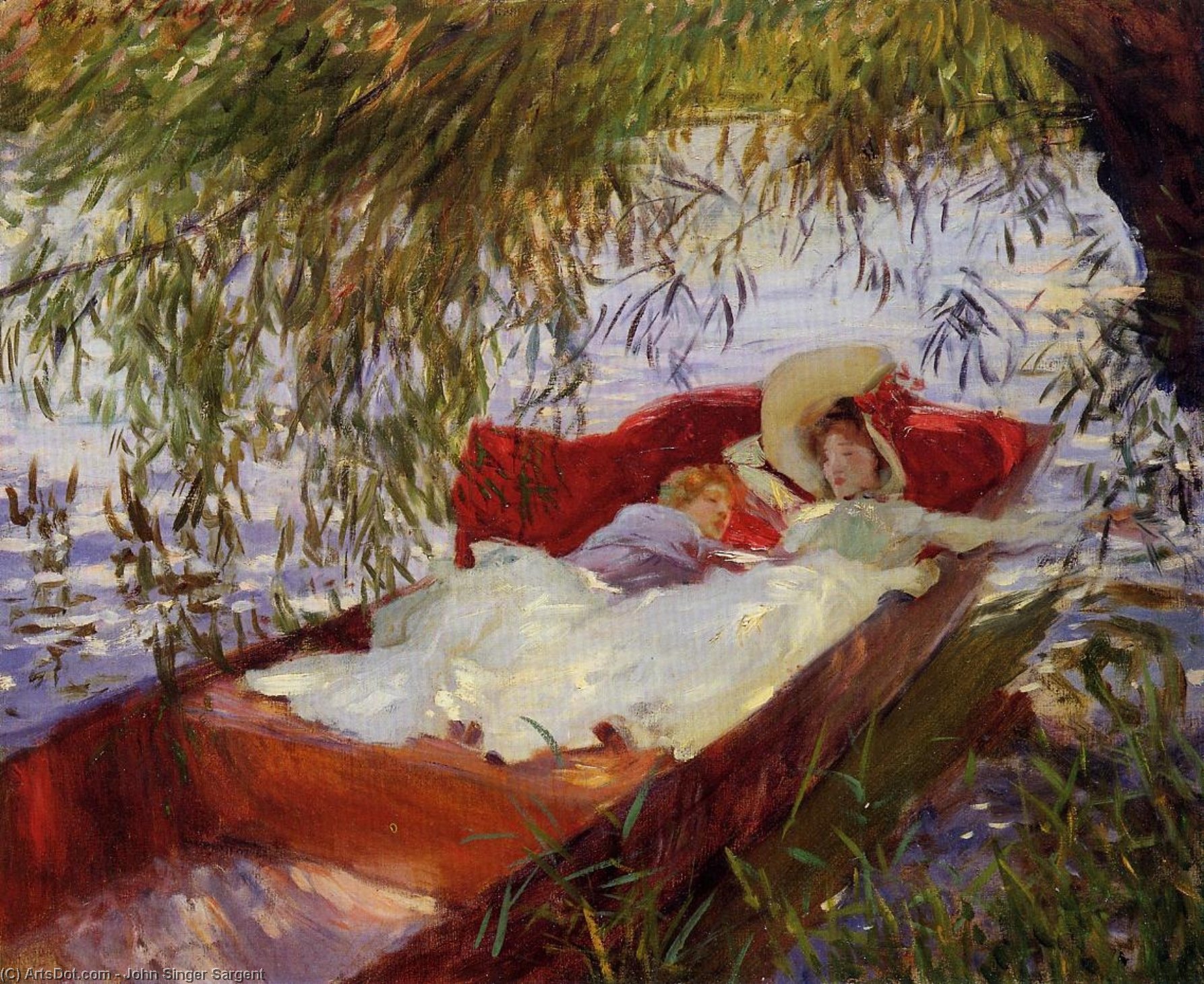 Wikioo.org - The Encyclopedia of Fine Arts - Painting, Artwork by John Singer Sargent - Two Women Asleep in a Punt under the Willows