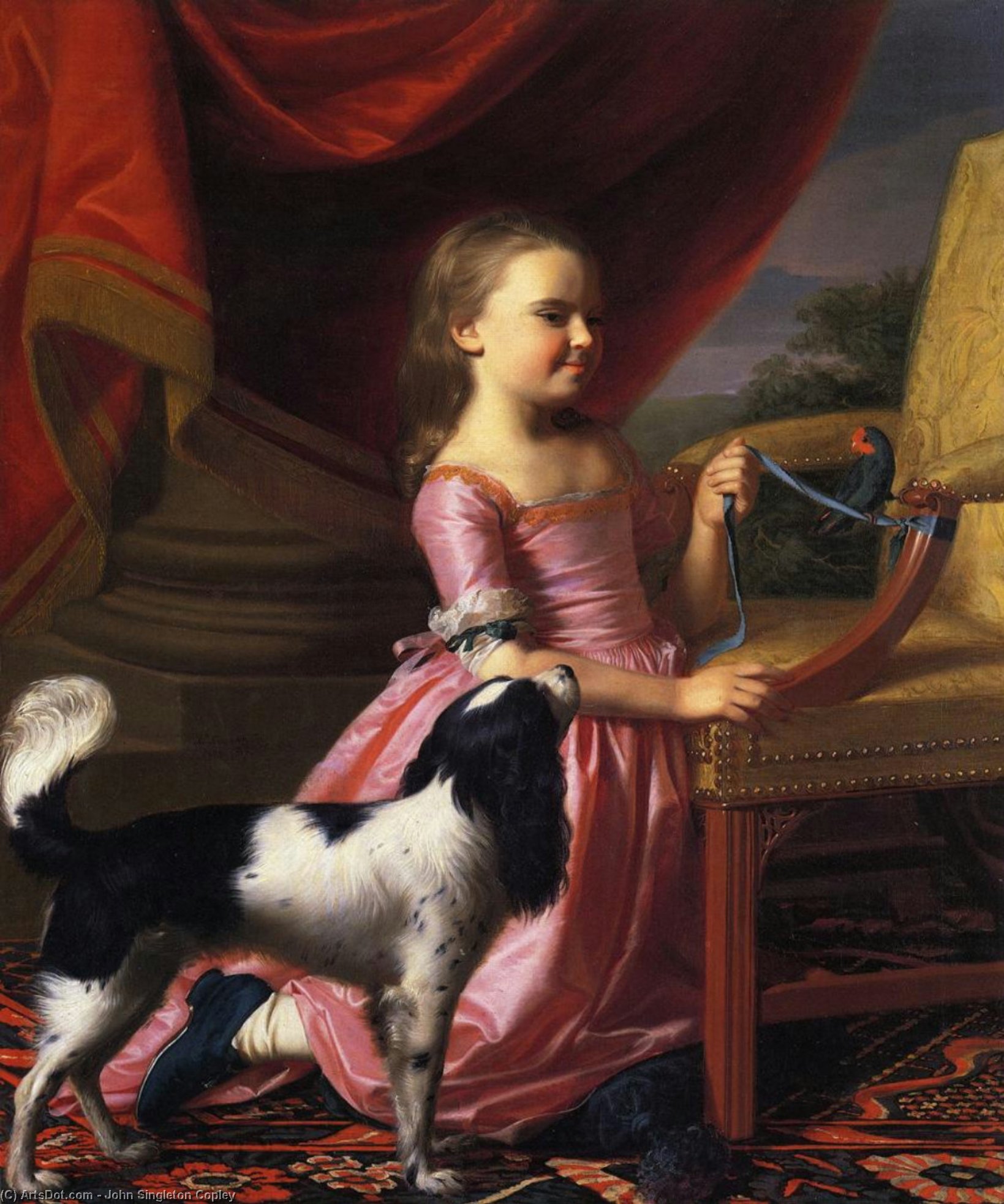 WikiOO.org - אנציקלופדיה לאמנויות יפות - ציור, יצירות אמנות John Singleton Copley - Young lady with a bird and dog