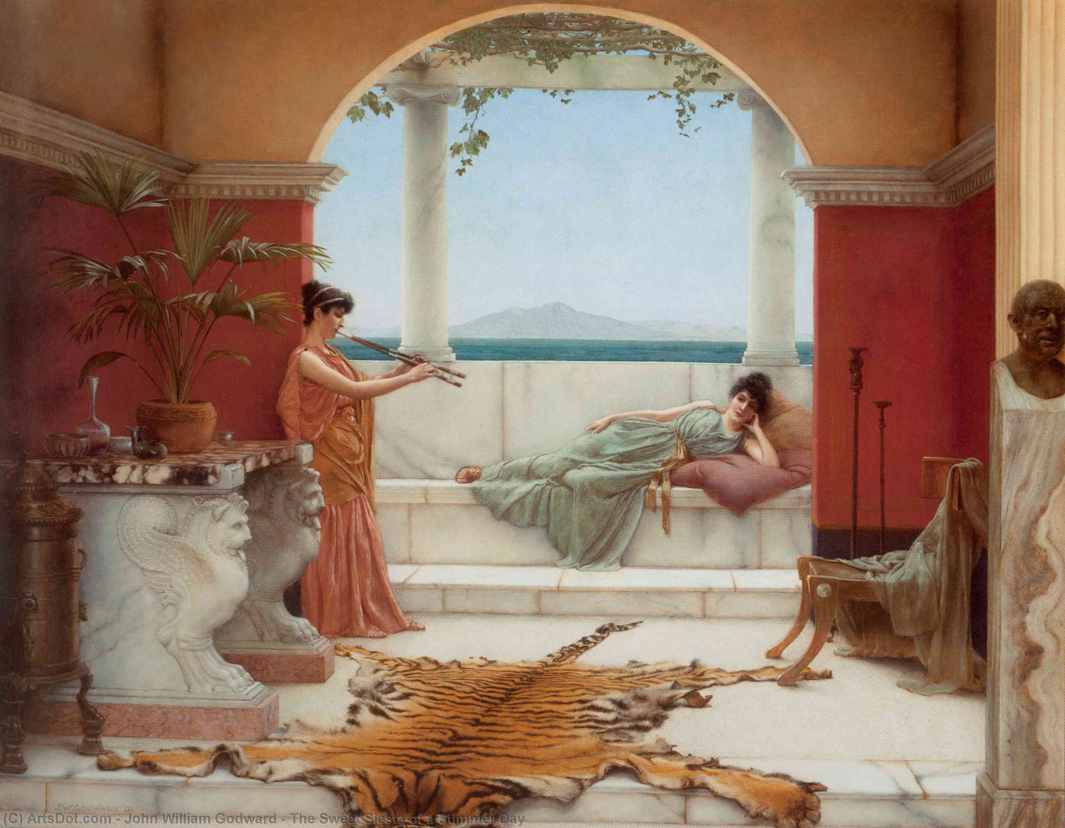 Wikioo.org - The Encyclopedia of Fine Arts - Painting, Artwork by John William Godward - The Sweet Siesta of a Summer Day