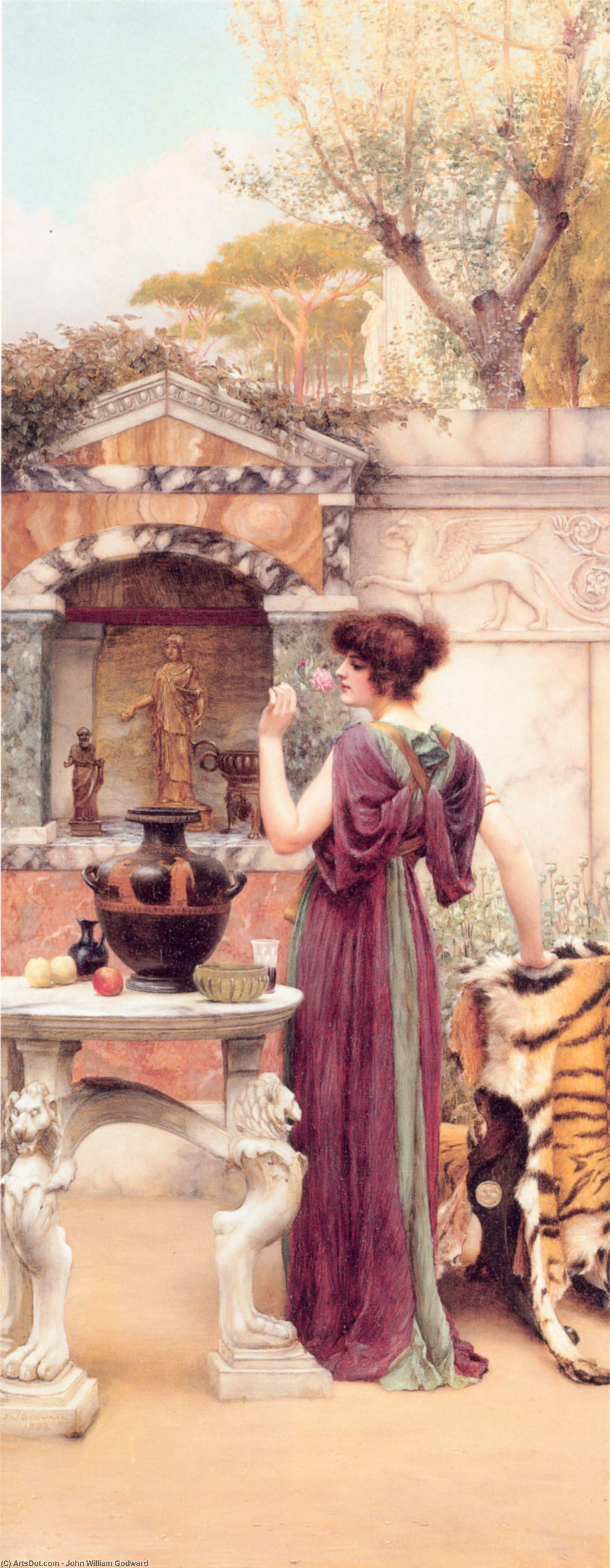 Wikoo.org - موسوعة الفنون الجميلة - اللوحة، العمل الفني John William Godward - At the Garden Shrine, Pompeii
