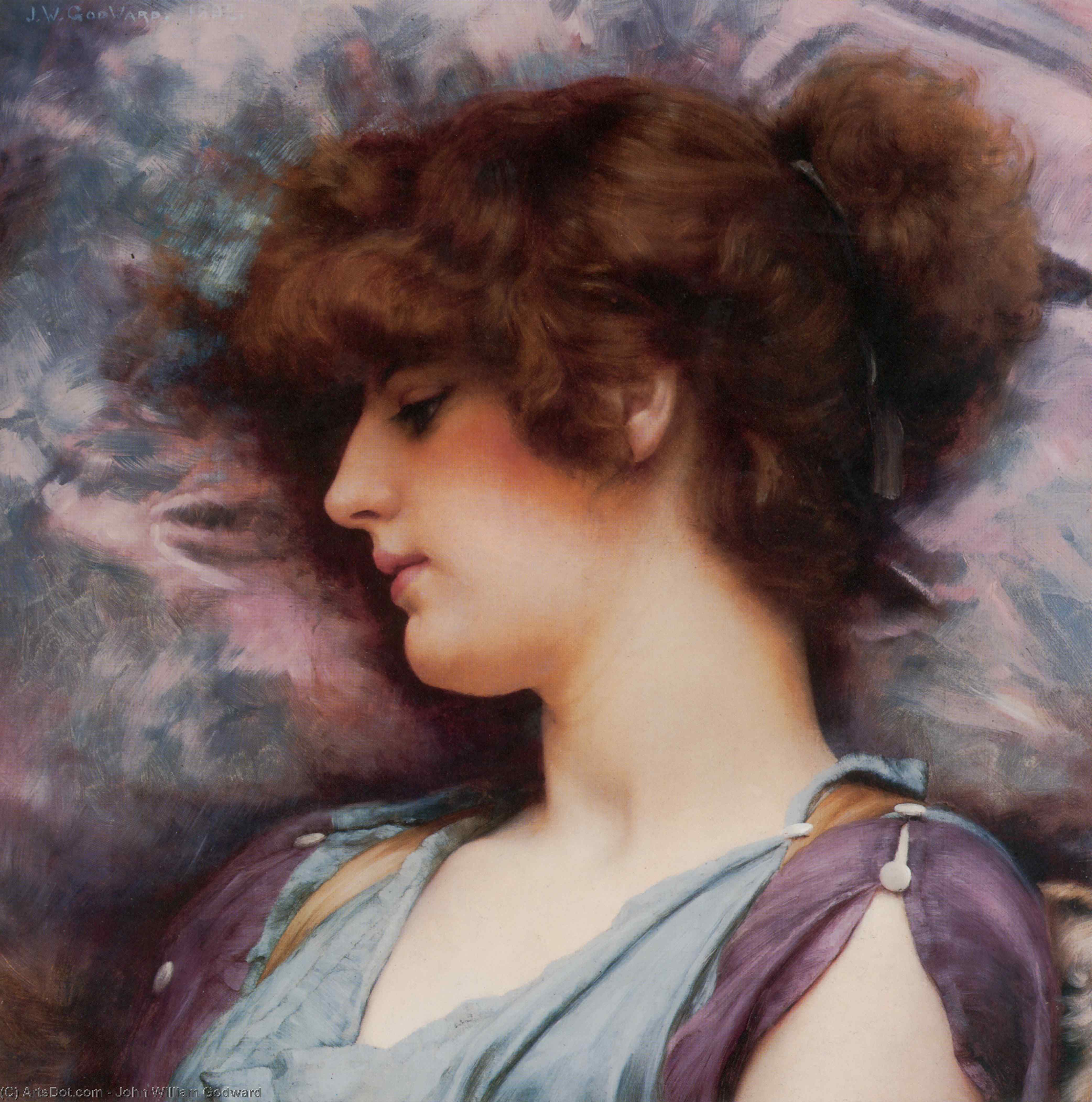 Wikioo.org - The Encyclopedia of Fine Arts - Painting, Artwork by John William Godward - Far Away Thoughts