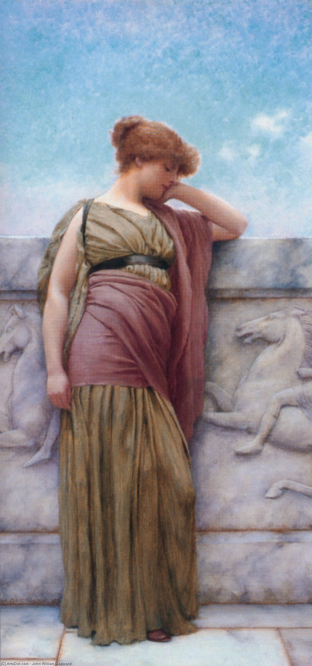 Wikioo.org - The Encyclopedia of Fine Arts - Painting, Artwork by John William Godward - Leaning on the Balcony