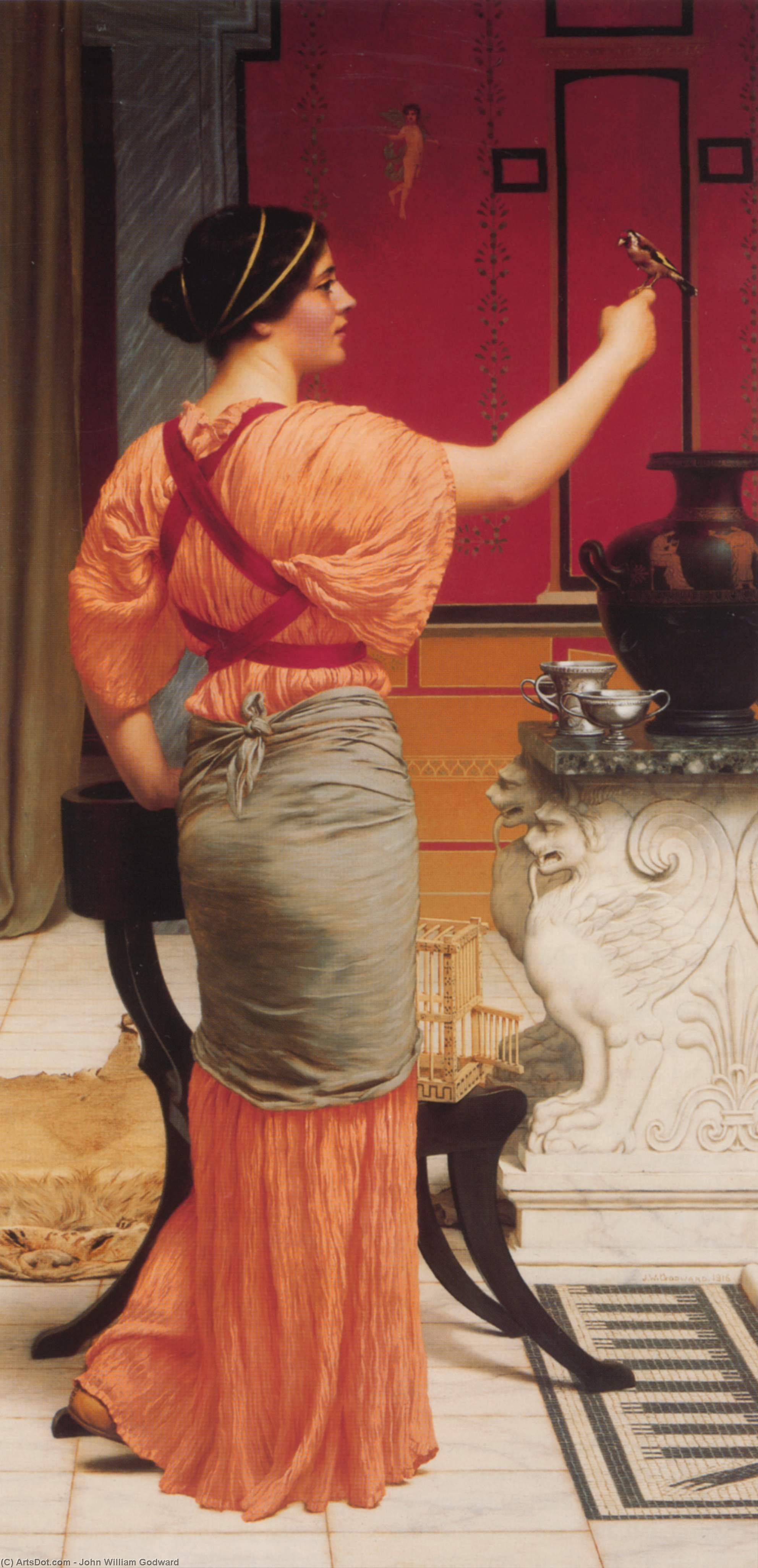 Wikioo.org – La Enciclopedia de las Bellas Artes - Pintura, Obras de arte de John William Godward - lesbia con su gorrión