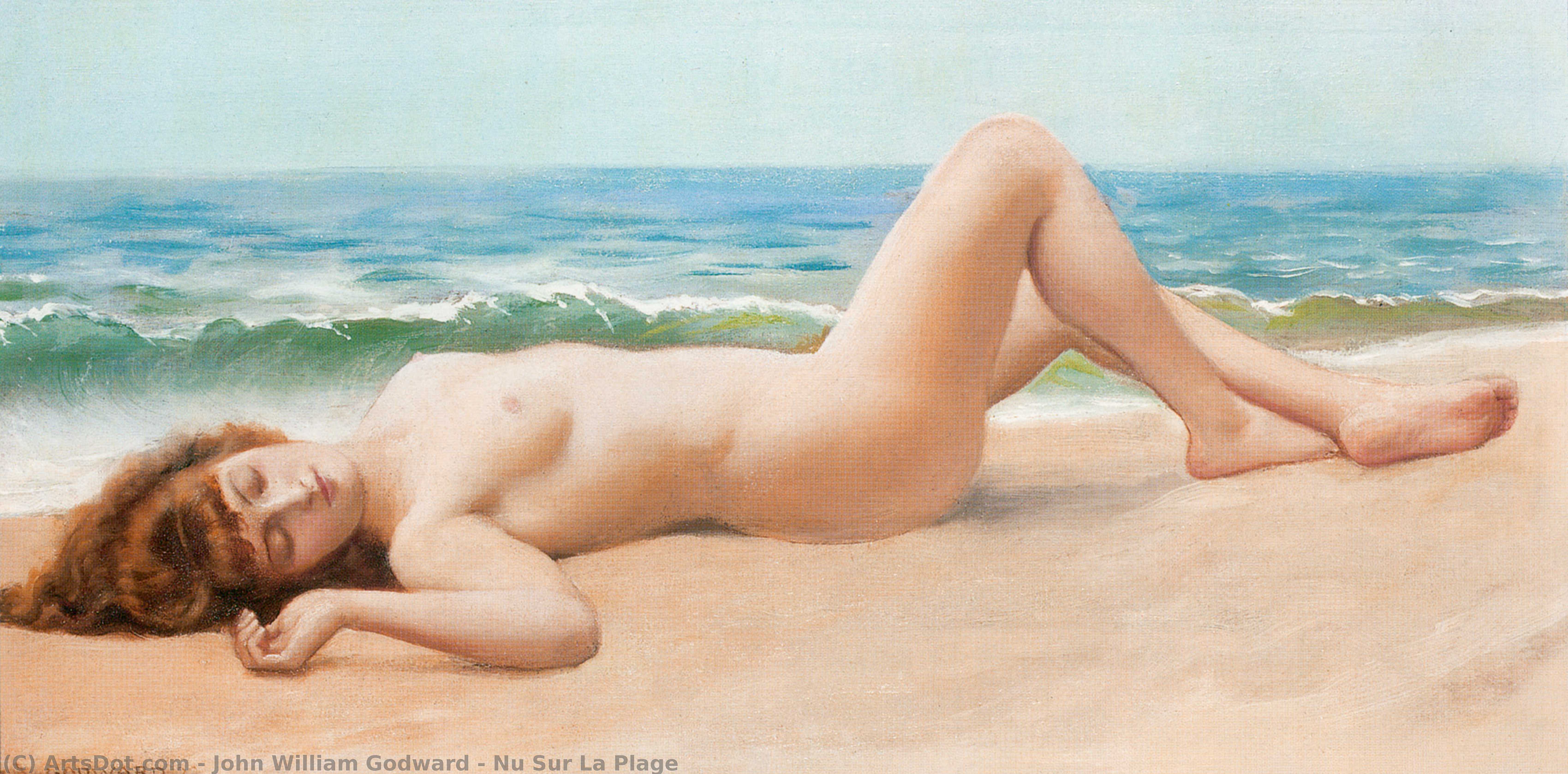 Wikioo.org – La Enciclopedia de las Bellas Artes - Pintura, Obras de arte de John William Godward - nu sur la plage