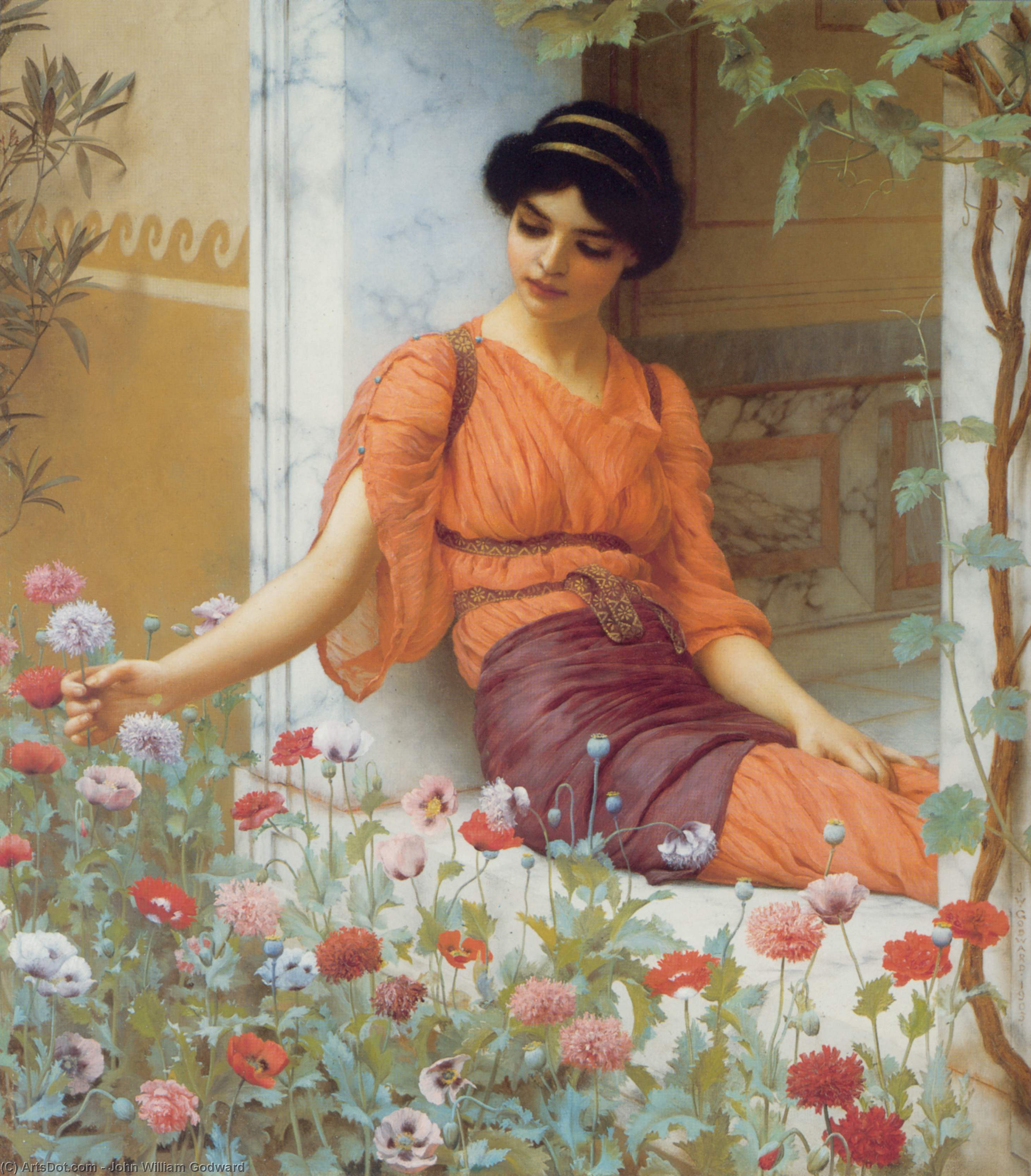 WikiOO.org - Енциклопедия за изящни изкуства - Живопис, Произведения на изкуството John William Godward - Summer Flowers