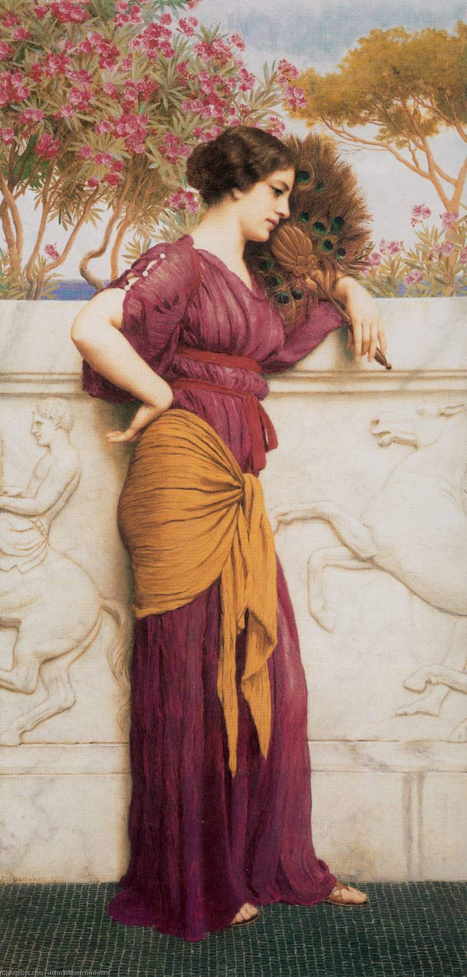 Wikioo.org - The Encyclopedia of Fine Arts - Painting, Artwork by John William Godward - The Peacock Fan