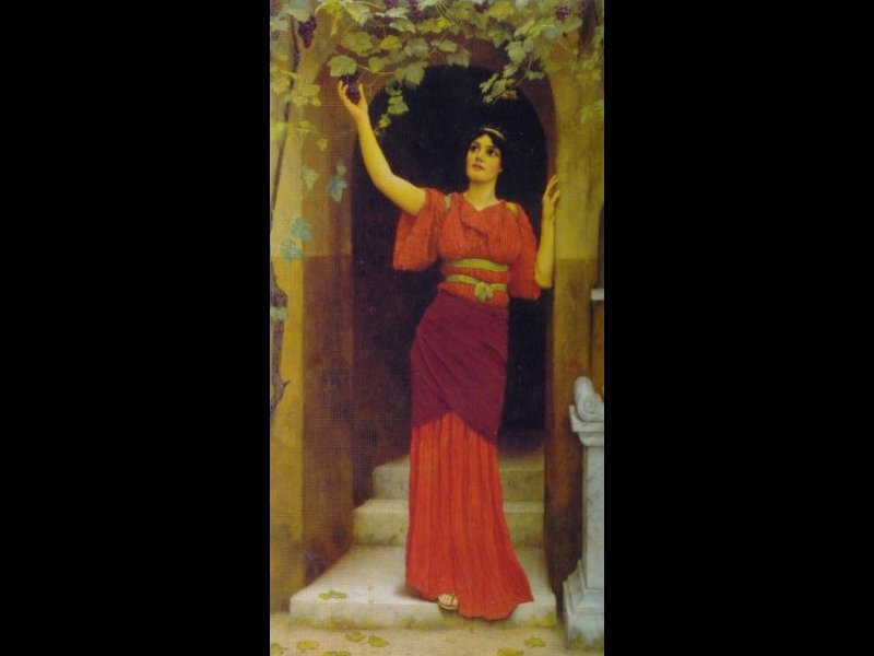 WikiOO.org - Енциклопедия за изящни изкуства - Живопис, Произведения на изкуството John William Godward - Young Girl Picking Grapes
