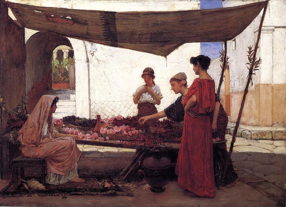 Wikioo.org - Die Enzyklopädie bildender Kunst - Malerei, Kunstwerk von John William Waterhouse - Ein griechischer blumenmarkt