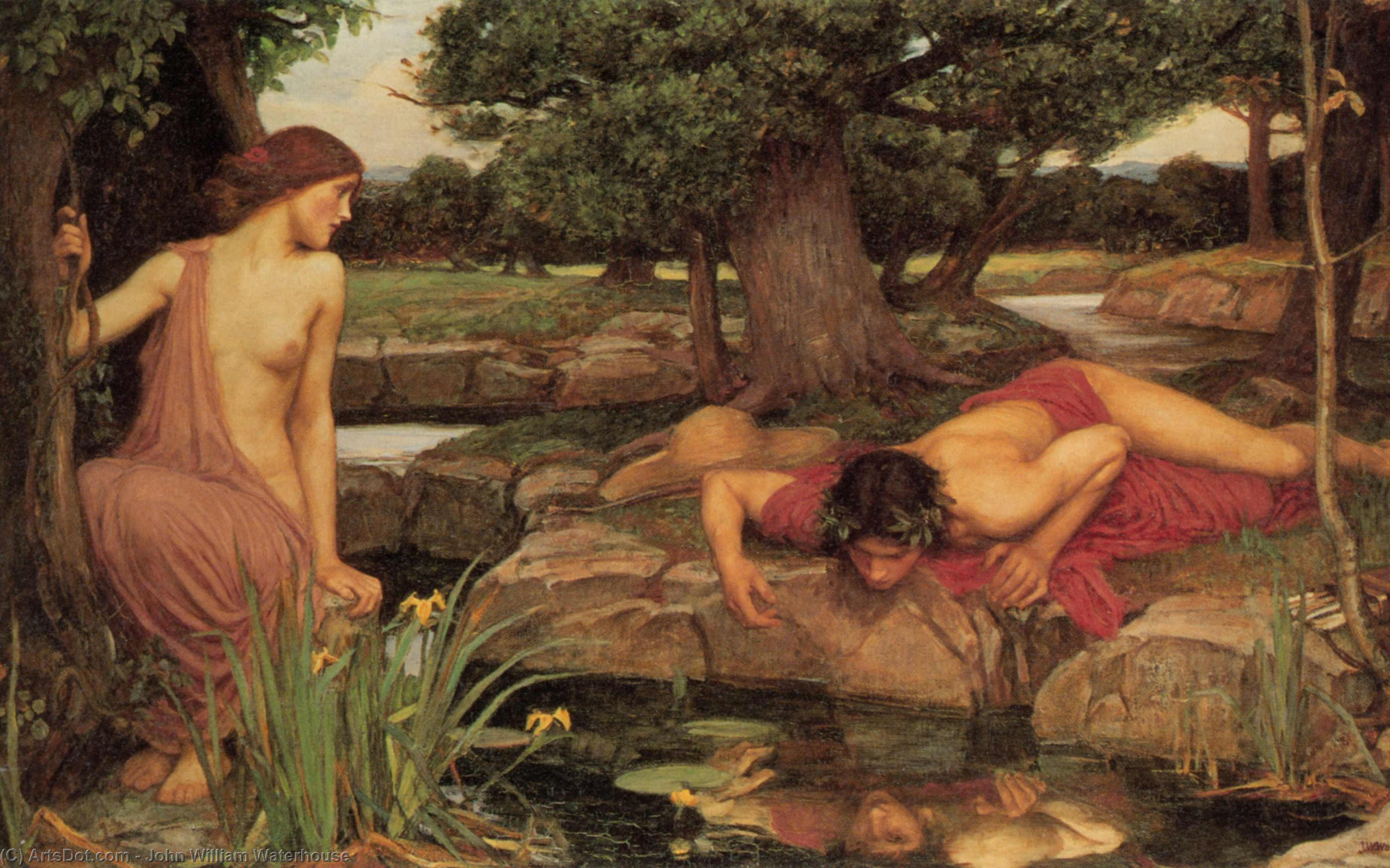 WikiOO.org - Enciclopédia das Belas Artes - Pintura, Arte por John William Waterhouse - Echo and Narcissus