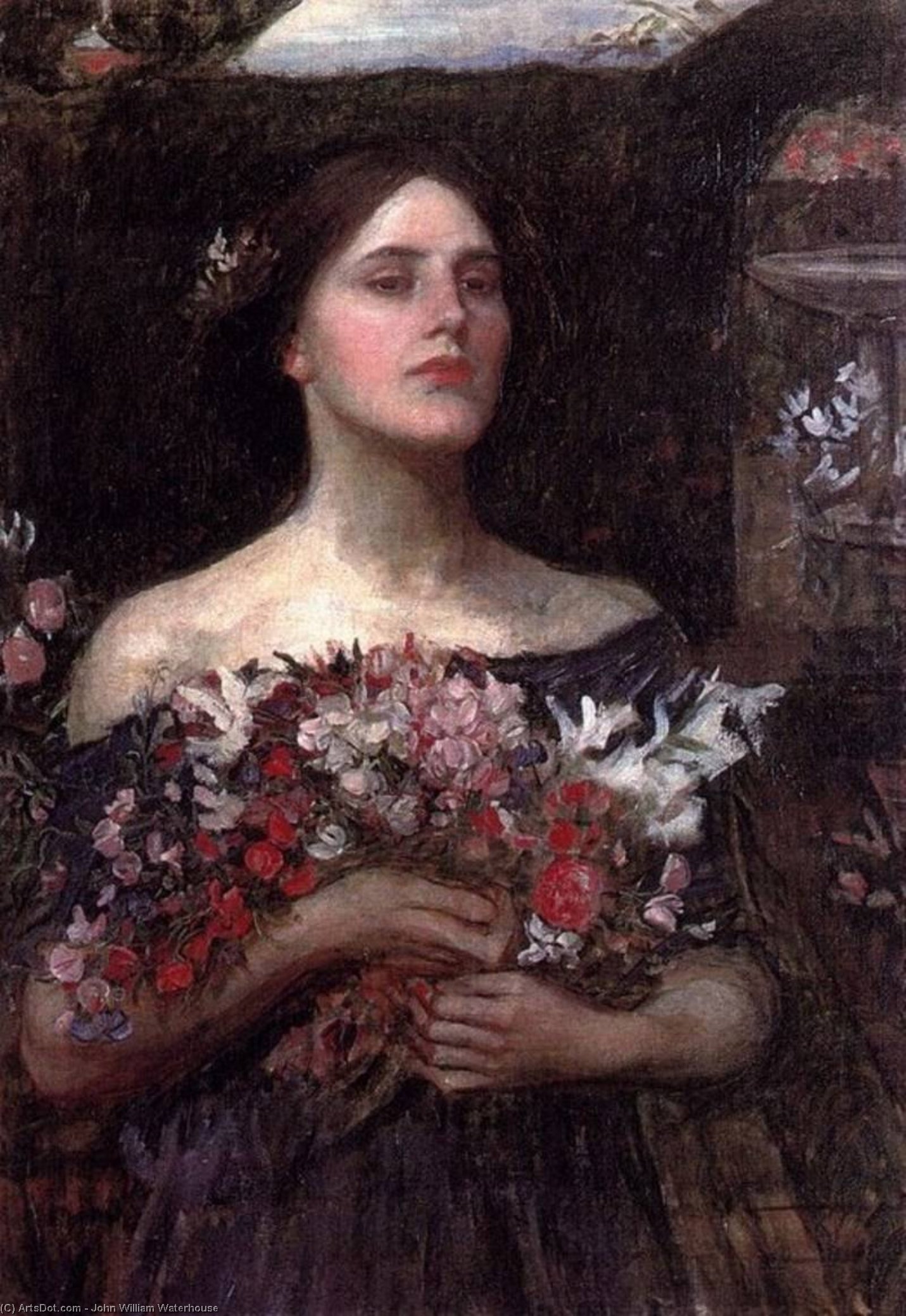 WikiOO.org - Encyclopedia of Fine Arts - Malba, Artwork John William Waterhouse - Gather ye rosebuds study