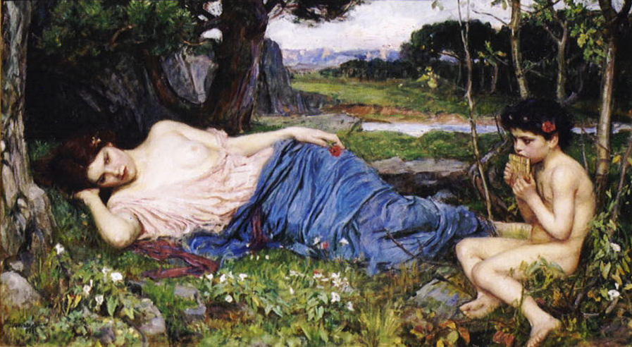 WikiOO.org - Encyclopedia of Fine Arts - Maľba, Artwork John William Waterhouse - Listening to His Sweet Pipings