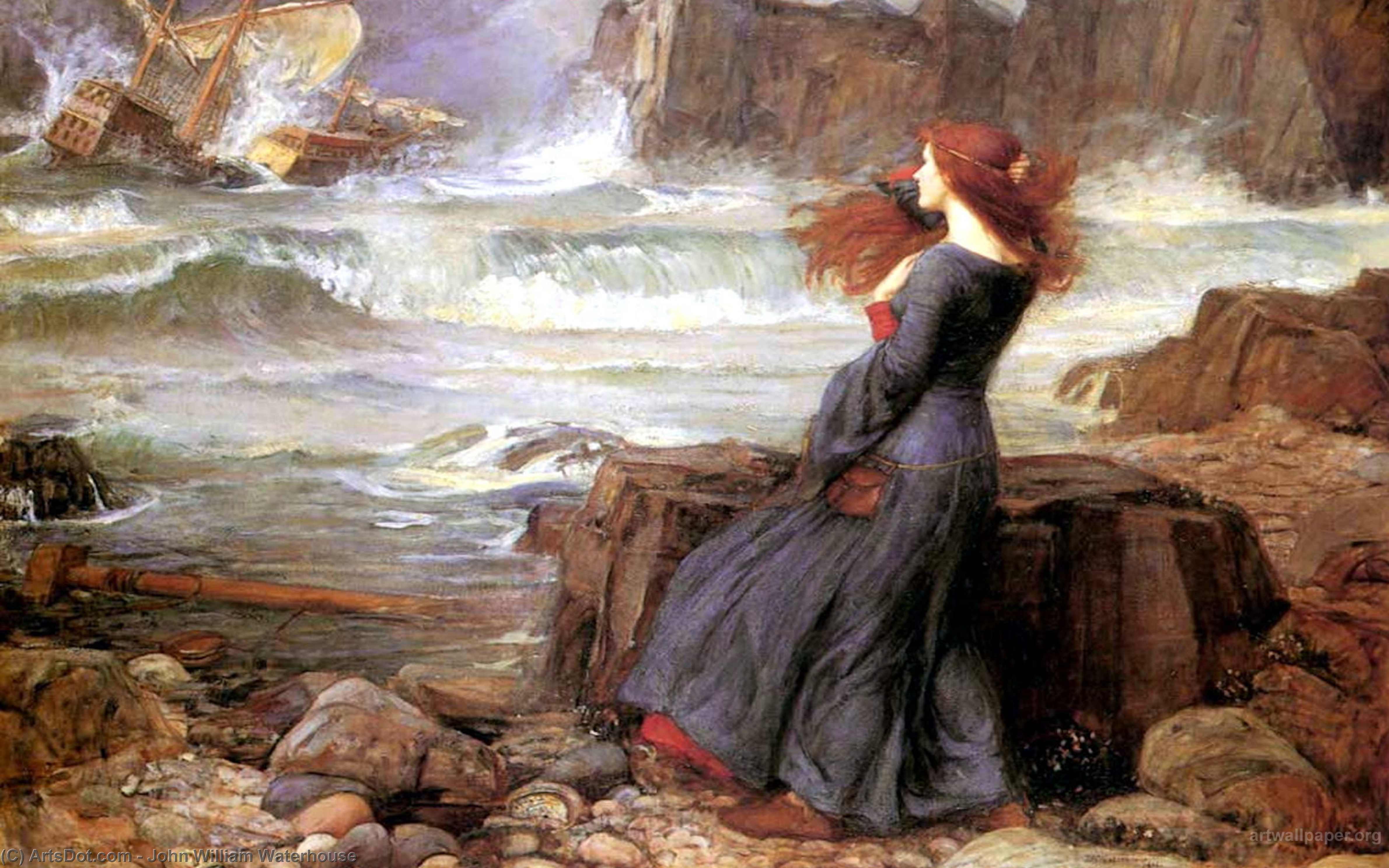 Wikioo.org - The Encyclopedia of Fine Arts - Painting, Artwork by John William Waterhouse - Miranda and the tempest
