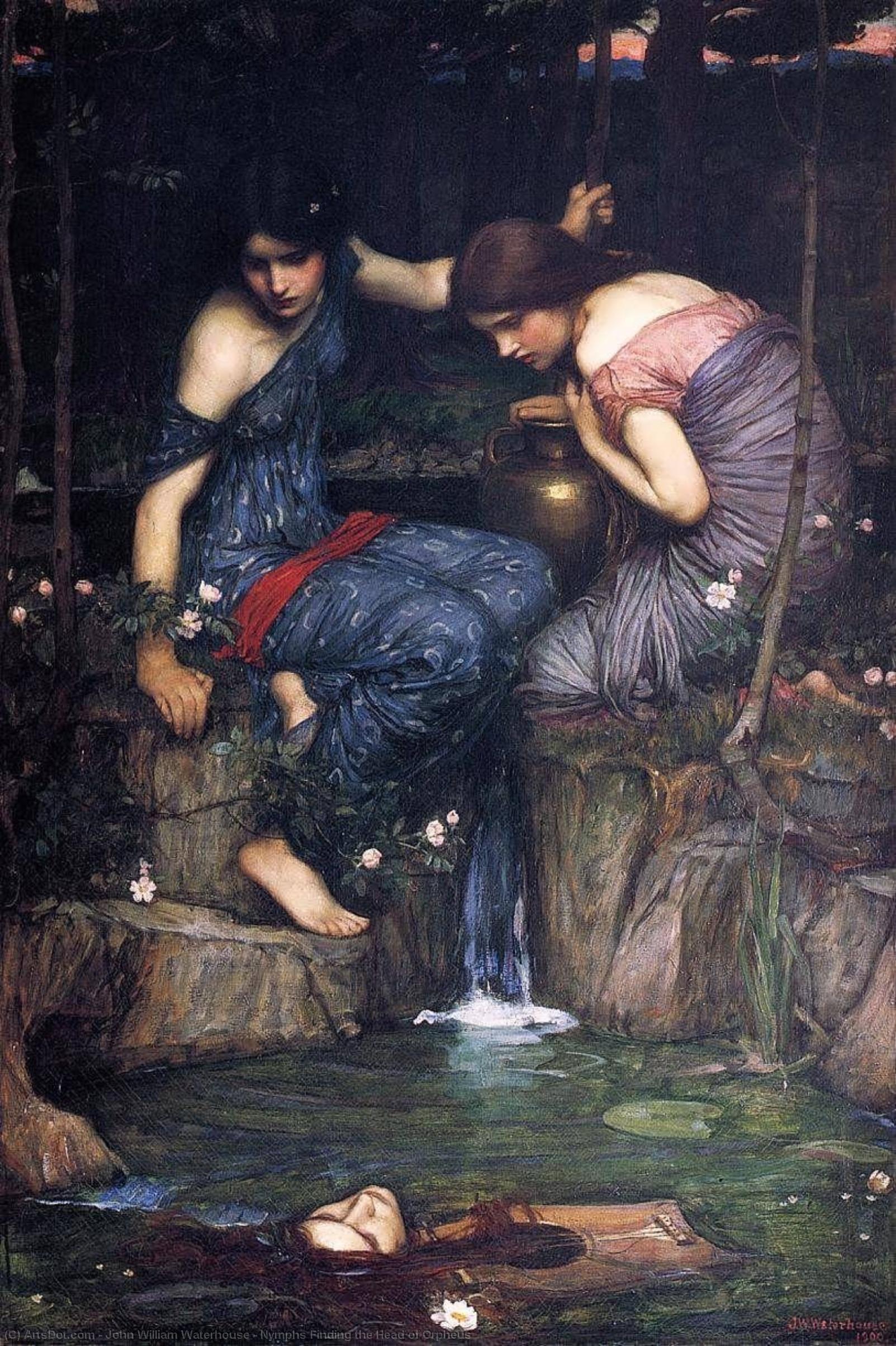 Wikioo.org - The Encyclopedia of Fine Arts - Painting, Artwork by John William Waterhouse - Nymphs Finding the Head of Orpheus