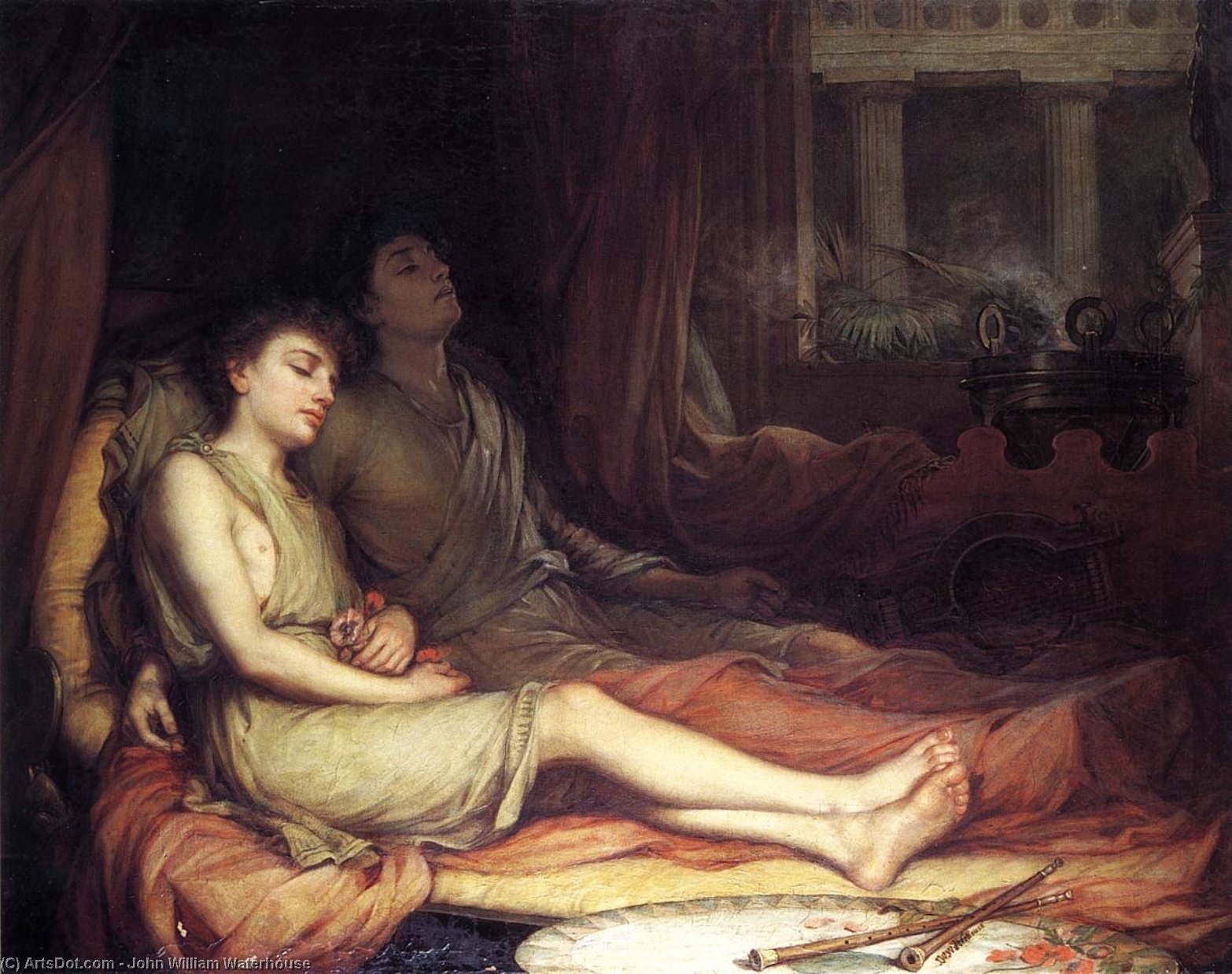 Wikioo.org - The Encyclopedia of Fine Arts - Painting, Artwork by John William Waterhouse - Sleep and His Half Brother Death