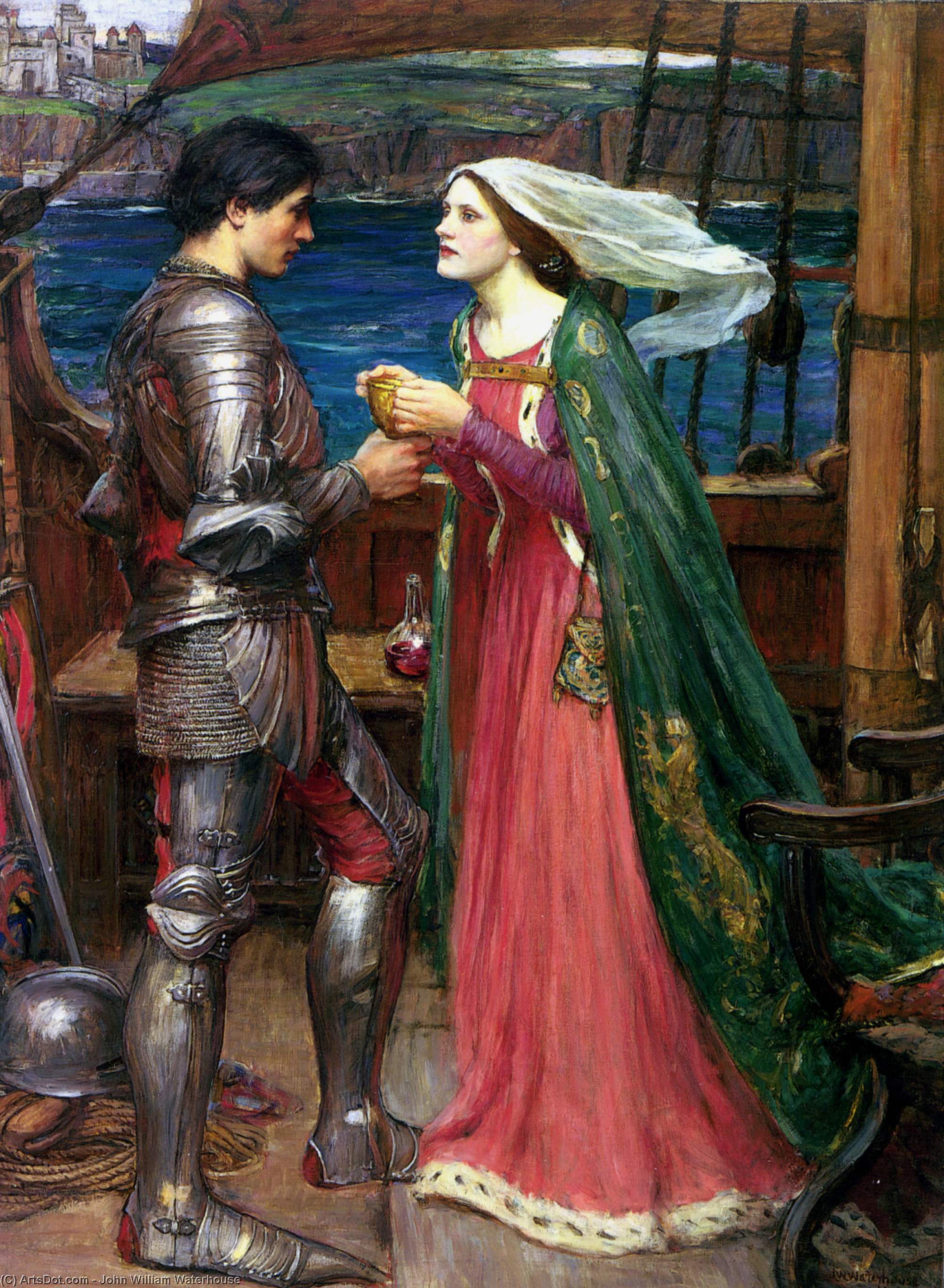 Wikioo.org - The Encyclopedia of Fine Arts - Painting, Artwork by John William Waterhouse - Tristan and Isolde with the potion