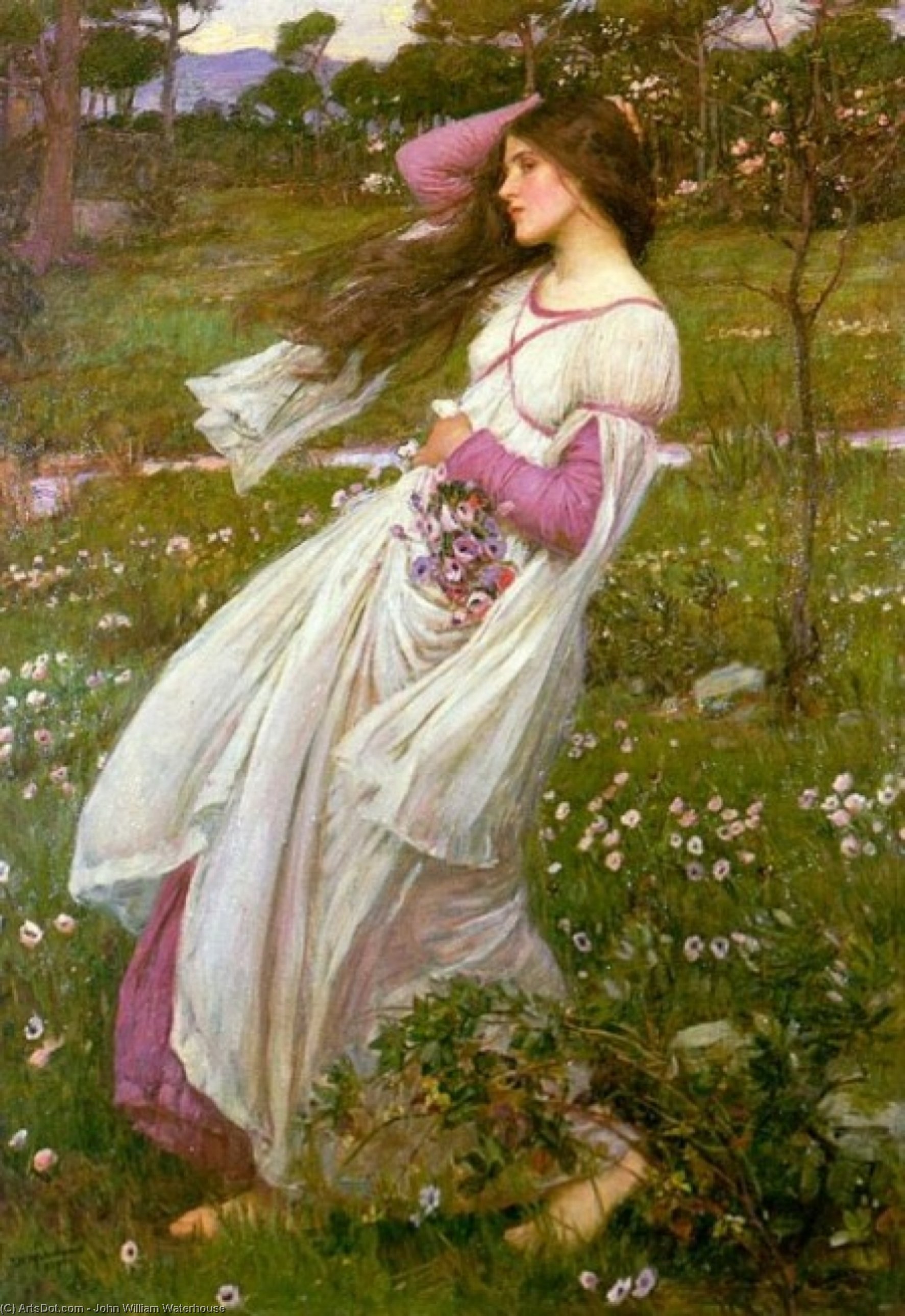 WikiOO.org - Encyclopedia of Fine Arts - Lukisan, Artwork John William Waterhouse - Windflowers (Windswept)