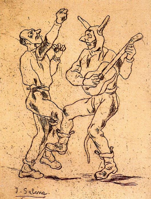 Wikioo.org – La Enciclopedia de las Bellas Artes - Pintura, Obras de arte de José Gutiérrez Solana - Máscaras bailando con guitarra
