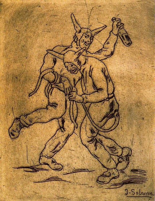 Wikioo.org - The Encyclopedia of Fine Arts - Painting, Artwork by José Gutiérrez Solana - Máscaras diablos bailando