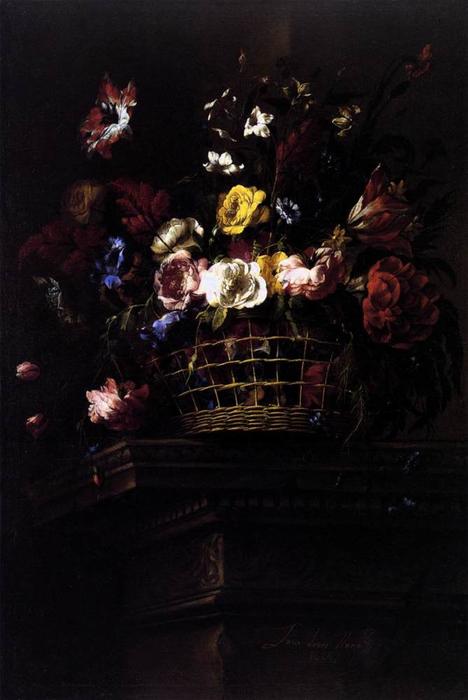 Wikioo.org - The Encyclopedia of Fine Arts - Painting, Artwork by Juan De Arellano - Basket of Flowers on a Plinth 1