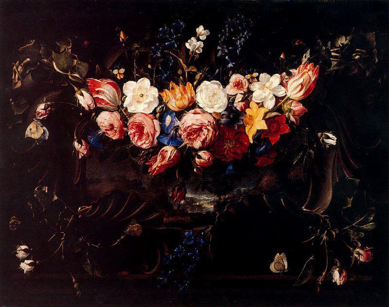 Wikioo.org - The Encyclopedia of Fine Arts - Painting, Artwork by Juan De Arellano - Garland of Flowers with Landscape 1