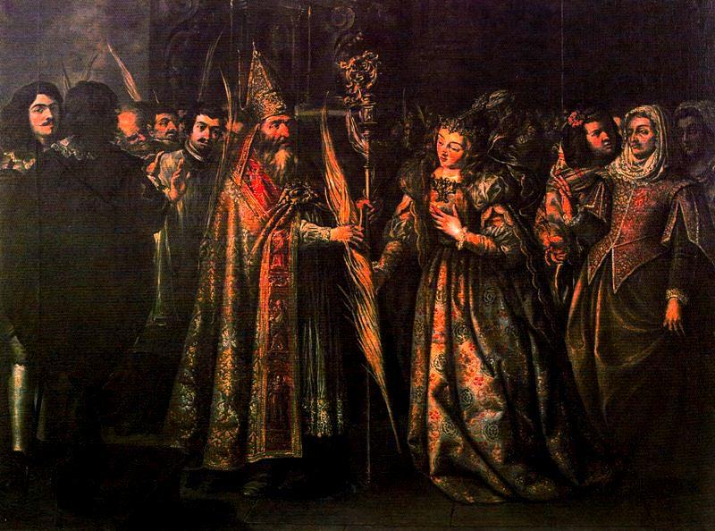 Wikioo.org - The Encyclopedia of Fine Arts - Painting, Artwork by Juan De Valdés Leal - El obispo de Asís entregando la palma a Santa Clara