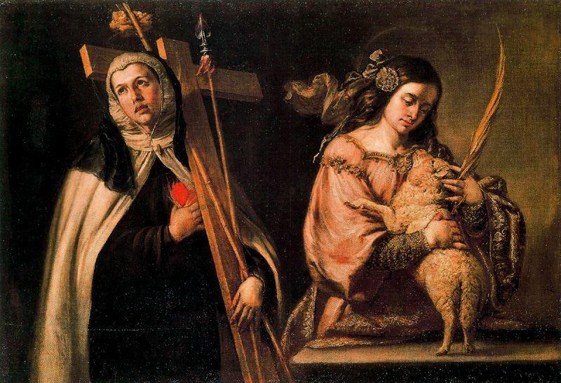 Wikioo.org - The Encyclopedia of Fine Arts - Painting, Artwork by Juan De Valdés Leal - Sainte Marie-Madeleine de Pazzi et Sainte Agnés