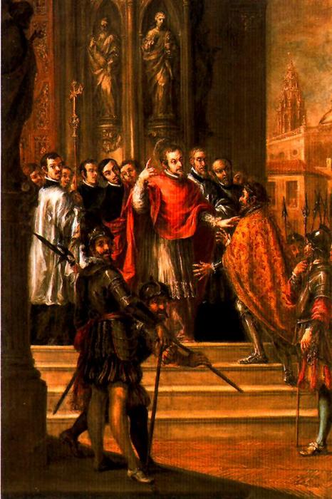 WikiOO.org - Encyclopedia of Fine Arts - Maalaus, taideteos Juan De Valdés Leal - San Ambrosio negando al Emperador Teodosio la entrada al templo