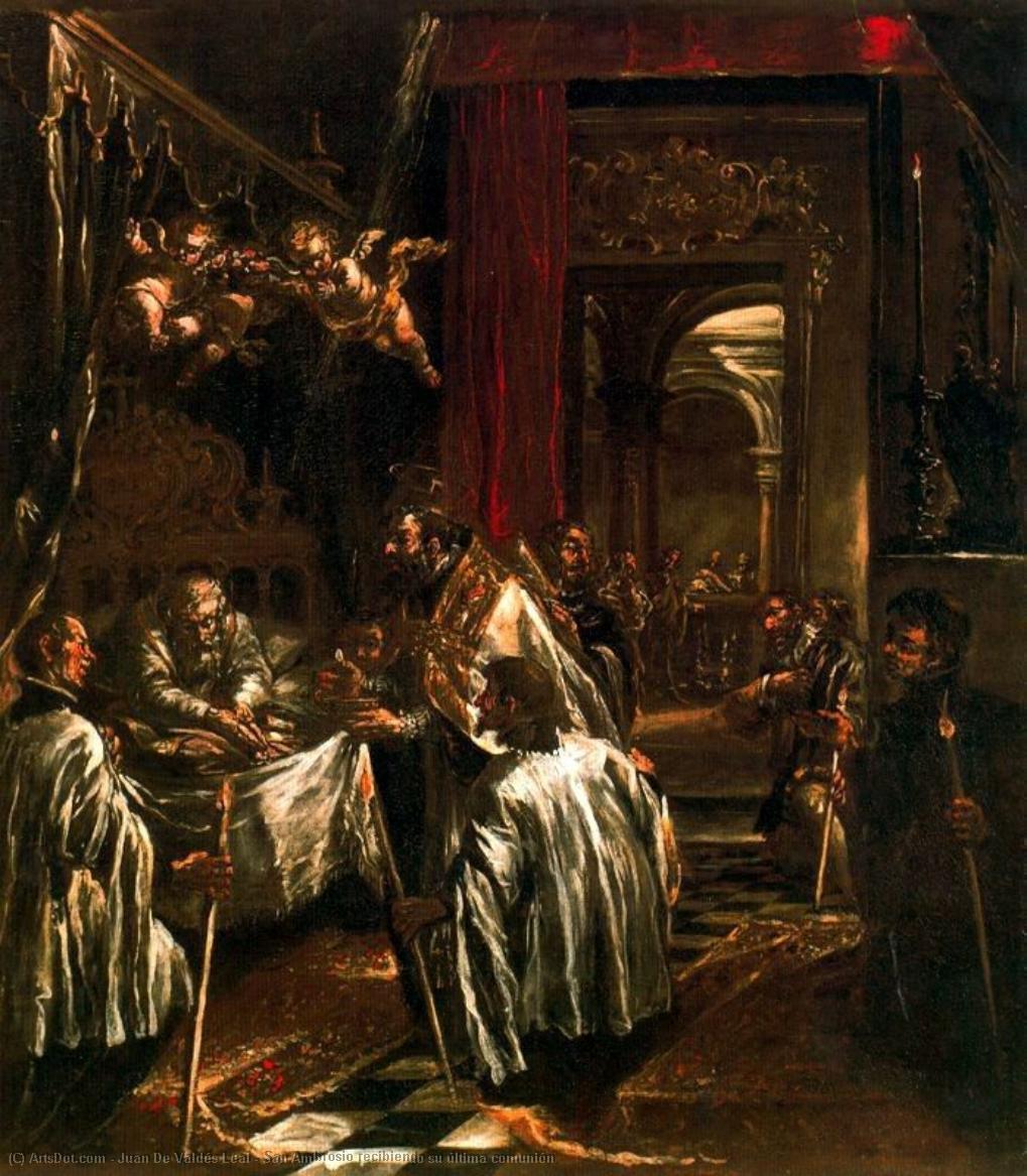 WikiOO.org - Encyclopedia of Fine Arts - Maleri, Artwork Juan De Valdés Leal - San Ambrosio recibiendo su última comunión
