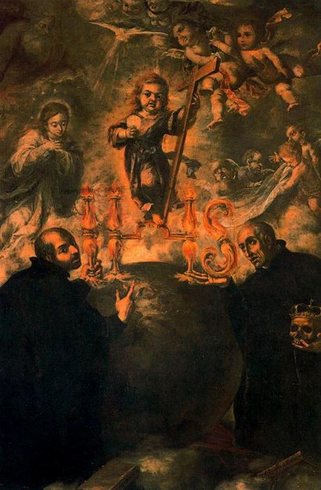 Wikioo.org - สารานุกรมวิจิตรศิลป์ - จิตรกรรม Juan De Valdés Leal - San Ignacio y San Francisco de Borja contemplando una alegoría de la Eucaristía
